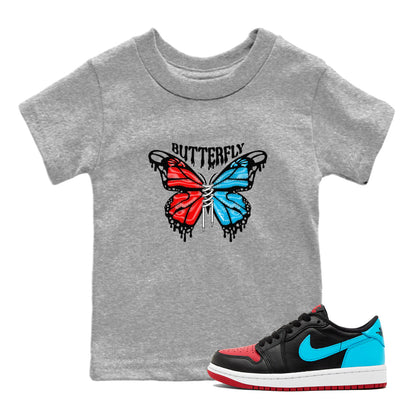 Air Jordan 1 UNC to Chicago Sneaker Match Tees Butterfly Streetwear Sneaker Shirt AJ1 UNC to Chicago Sneaker Release Tees Kids Shirts Heather Grey 1