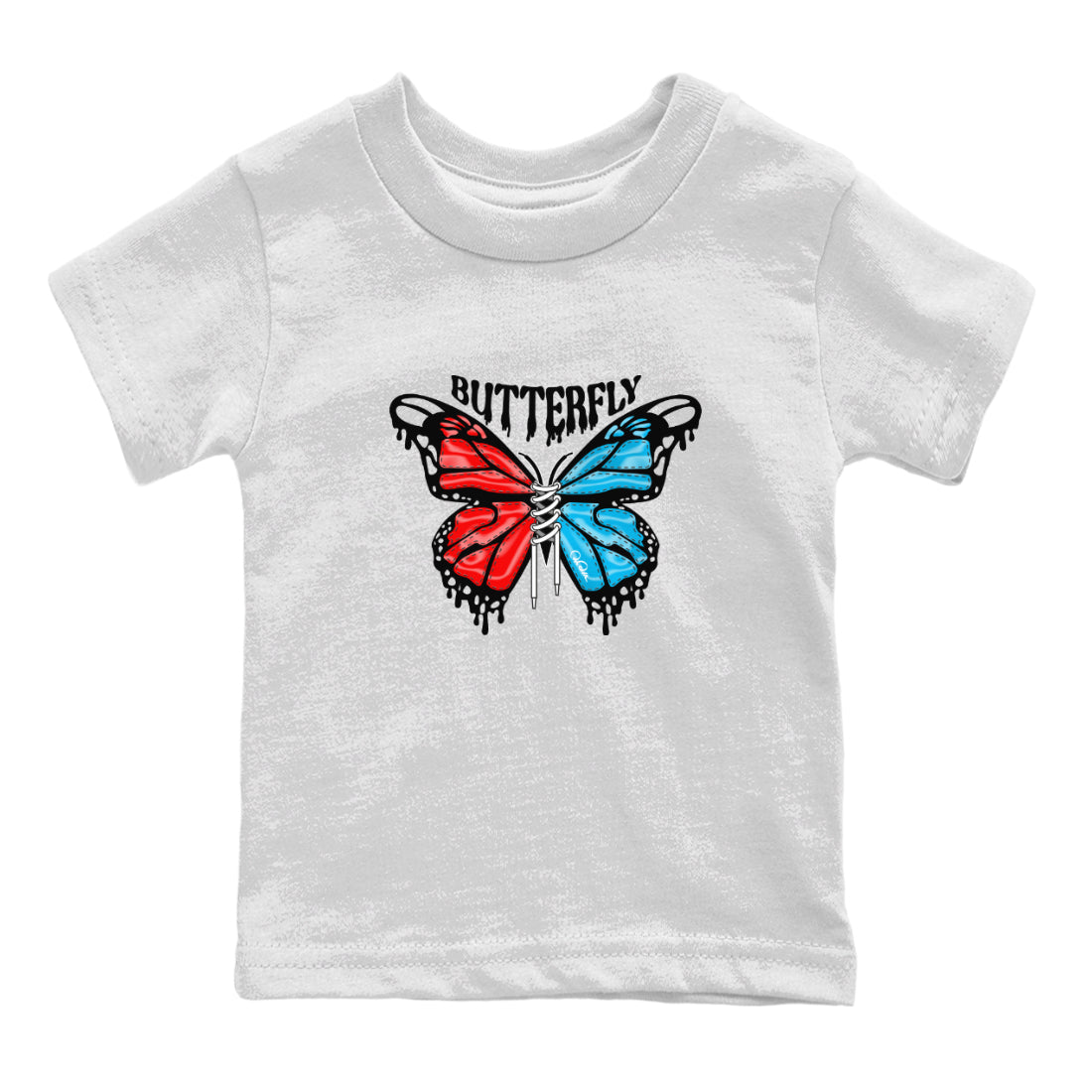 Air Jordan 1 UNC to Chicago Sneaker Match Tees Butterfly Streetwear Sneaker Shirt AJ1 UNC to Chicago Sneaker Release Tees Kids Shirts White 2