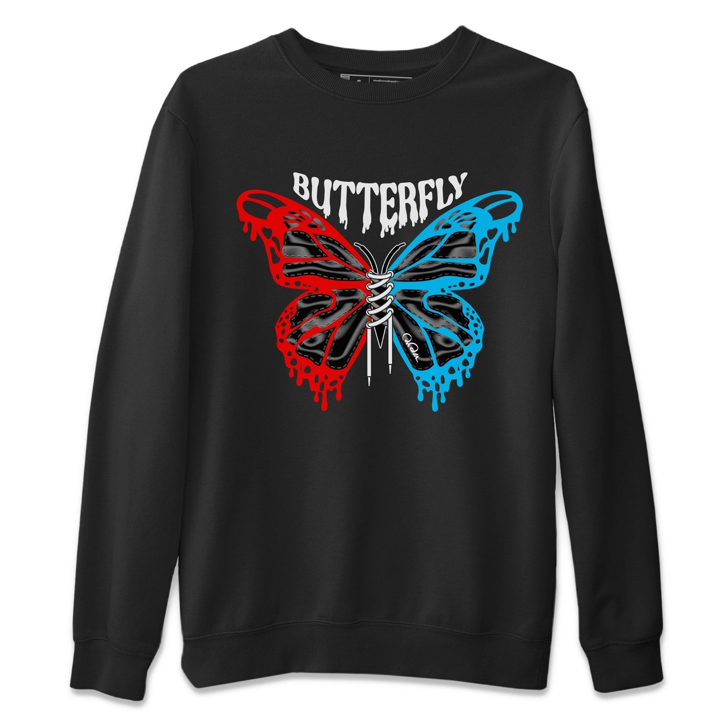 Air Jordan 1 UNC to Chicago Sneaker Match Tees Butterfly Streetwear Sneaker Shirt AJ1 UNC to Chicago Sneaker Release Tees Unisex Shirts Black 2