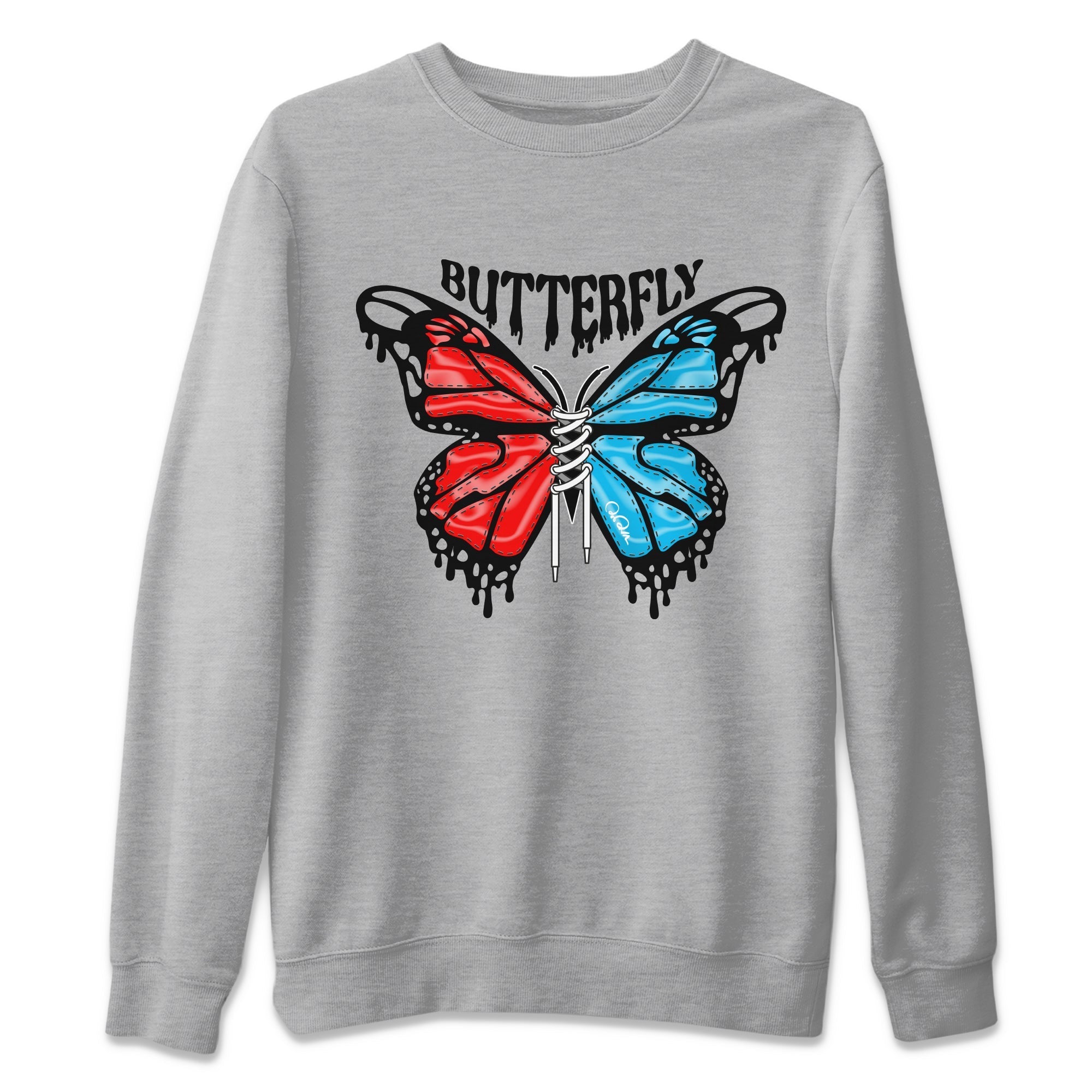 Air Jordan 1 UNC to Chicago Sneaker Match Tees Butterfly Streetwear Sneaker Shirt AJ1 UNC to Chicago Sneaker Release Tees Unisex Shirts Heather Grey 2