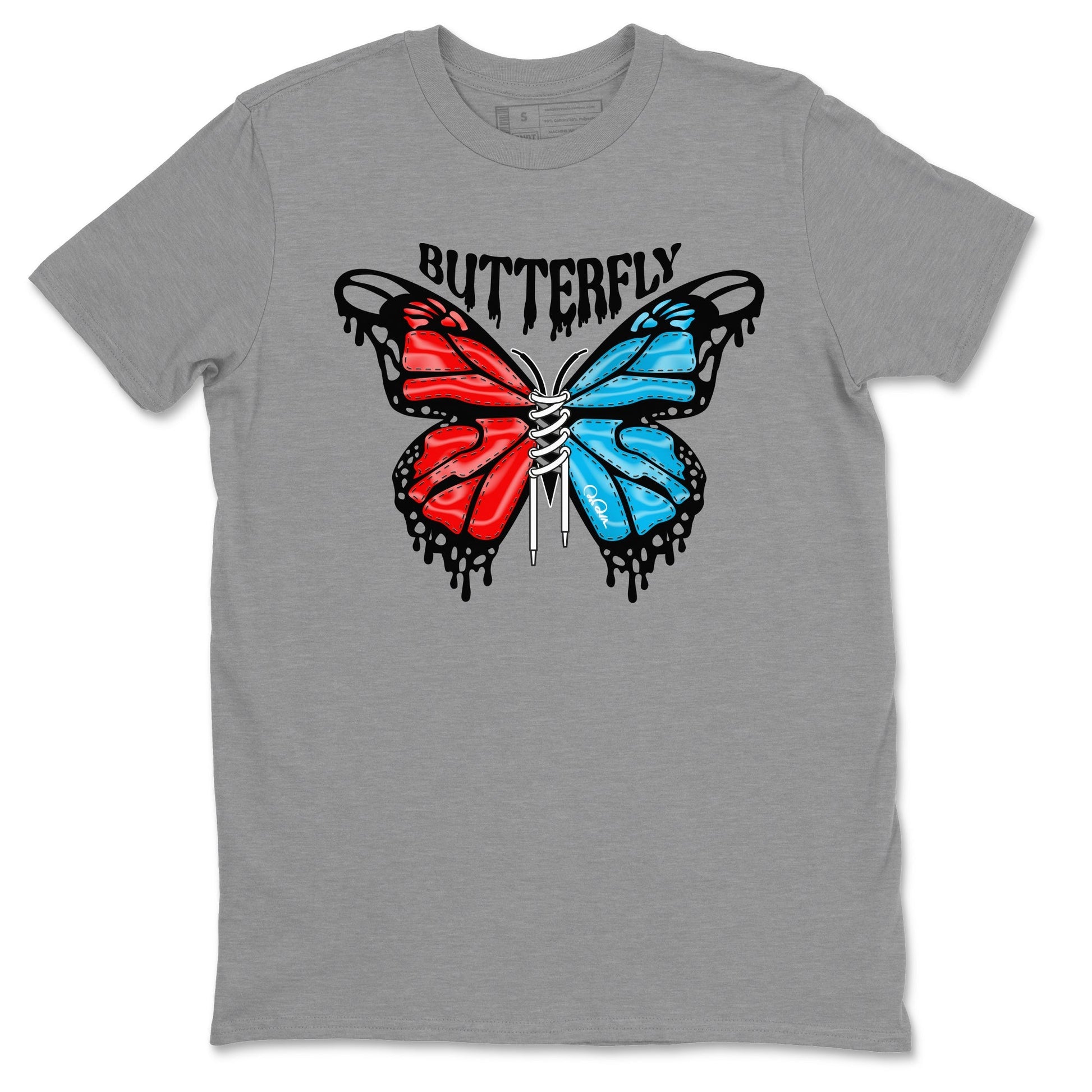 Air Jordan 1 UNC to Chicago Sneaker Match Tees Butterfly Streetwear Sneaker Shirt AJ1 UNC to Chicago Sneaker Release Tees Unisex Shirts Heather Grey 2
