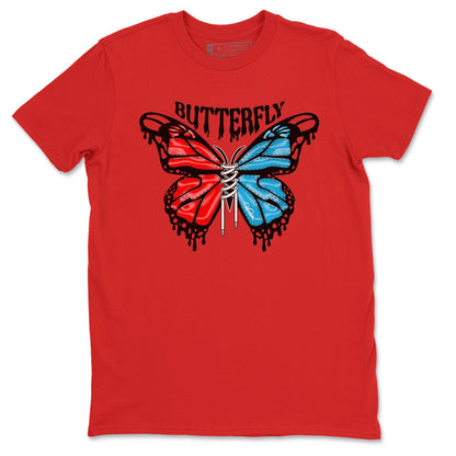 Air Jordan 1 UNC to Chicago Sneaker Match Tees Butterfly Streetwear Sneaker Shirt AJ1 UNC to Chicago Sneaker Release Tees Unisex Shirts Red 2