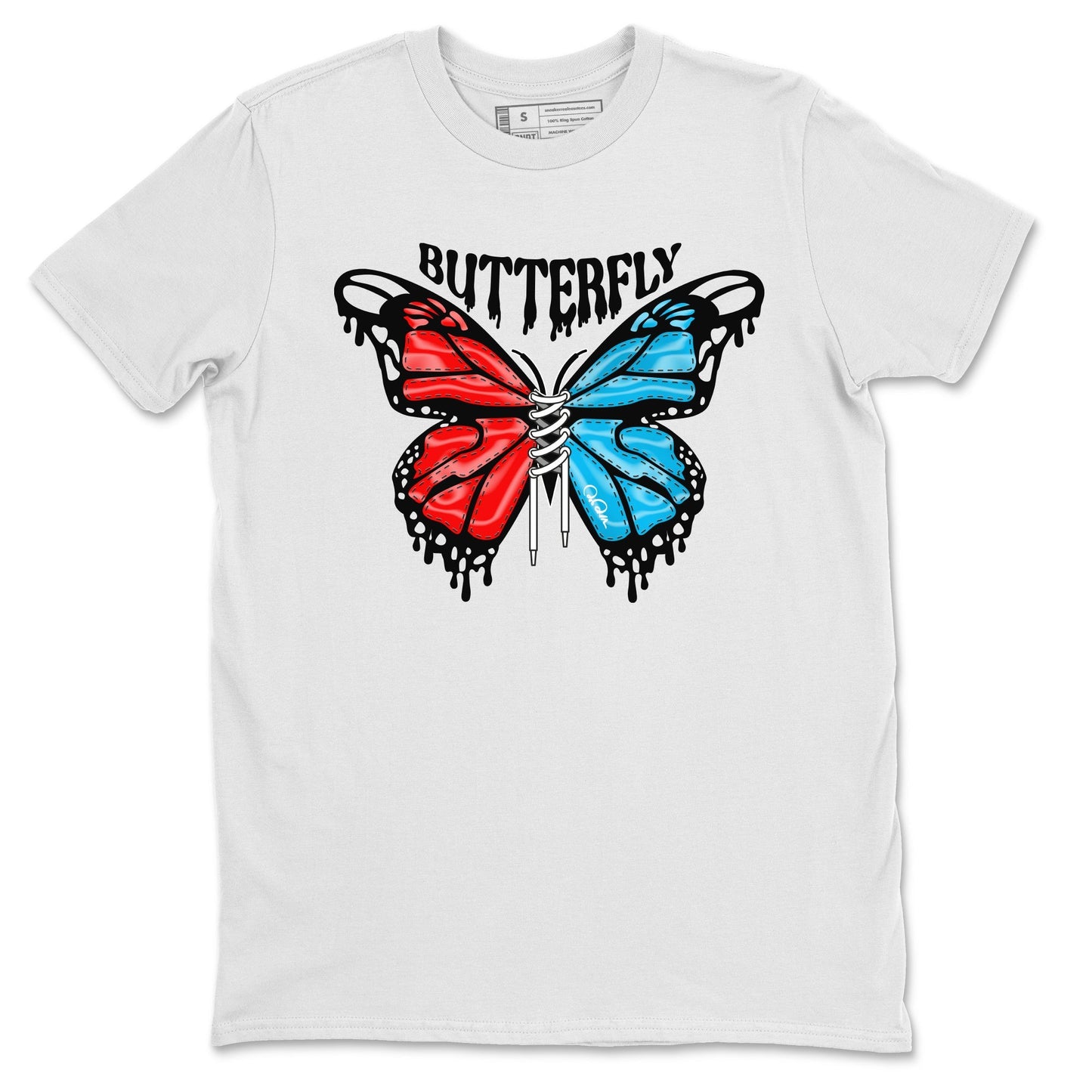 Air Jordan 1 UNC to Chicago Sneaker Match Tees Butterfly Streetwear Sneaker Shirt AJ1 UNC to Chicago Sneaker Release Tees Unisex Shirts White 2
