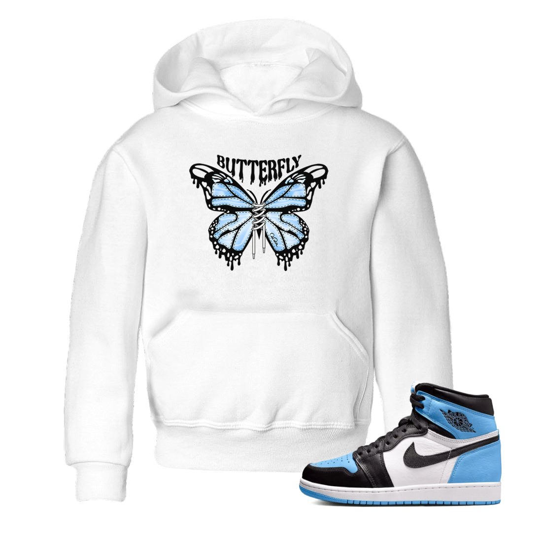 Air Jordan 1 Retro High OG UNC Toe Shirt to match Jordans Butterfly Streetwear Sneaker Shirt 1s UNC Toe Drip Gear Zone Sneaker Matching Clothing Kids and Baby Tees White 1