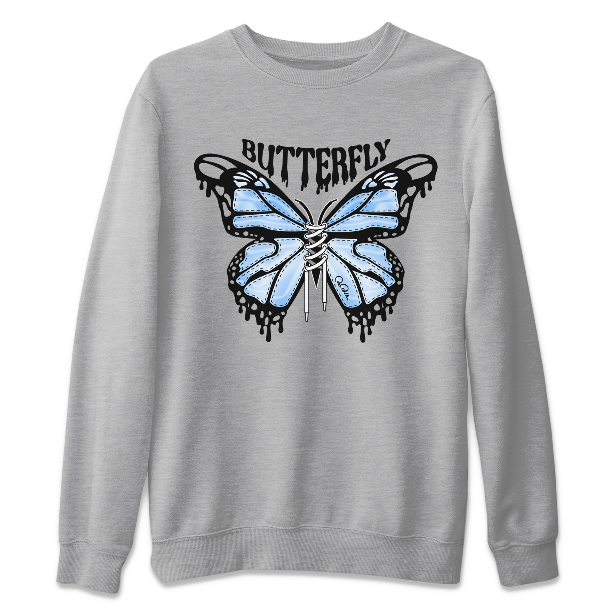 Air Jordan 1 Retro High OG UNC Toe Shirt to match Jordans Butterfly Streetwear Sneaker Shirt 1s UNC Toe Drip Gear Zone Sneaker Matching Clothing Crew Neck T-Shirts Heather Grey 2