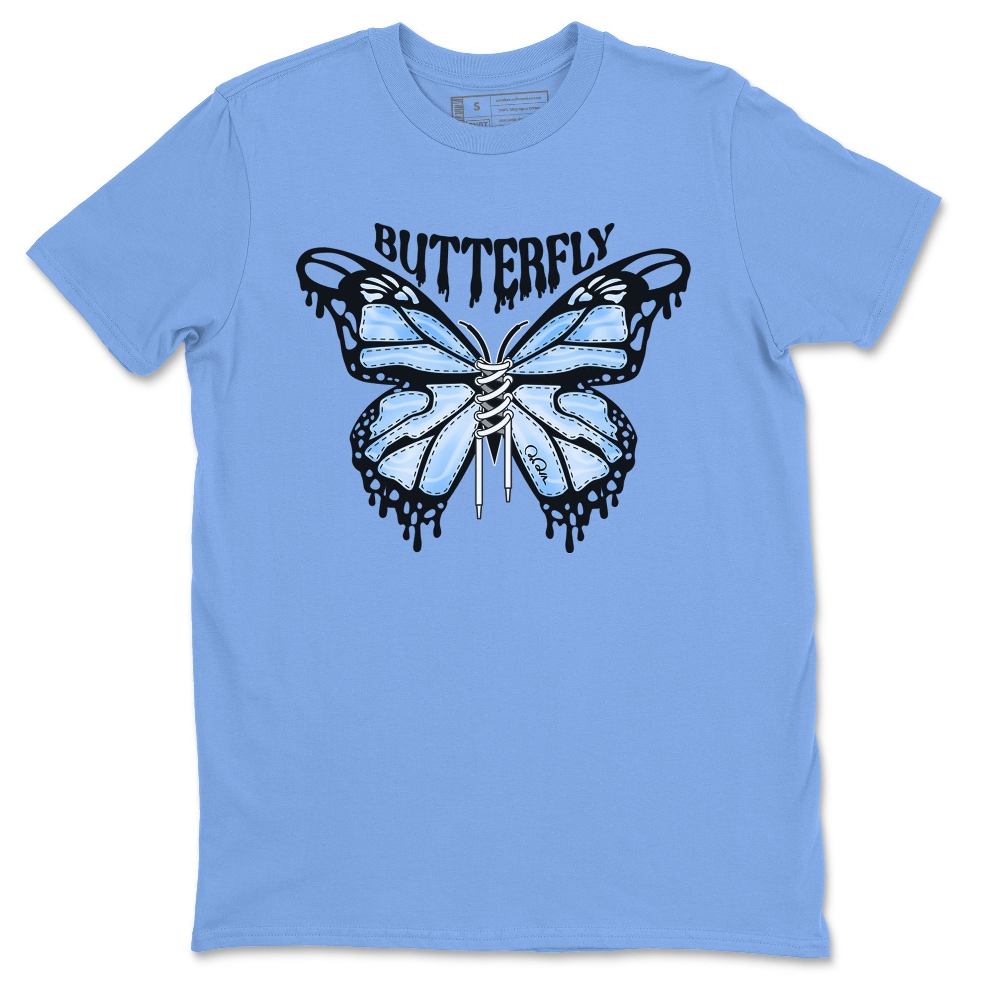 Air Jordan 1 Retro High OG UNC Toe Shirt to match Jordans Butterfly Streetwear Sneaker Shirt 1s UNC Toe Drip Gear Zone Sneaker Matching Clothing Crew Neck T-Shirts Carolina Blue 2