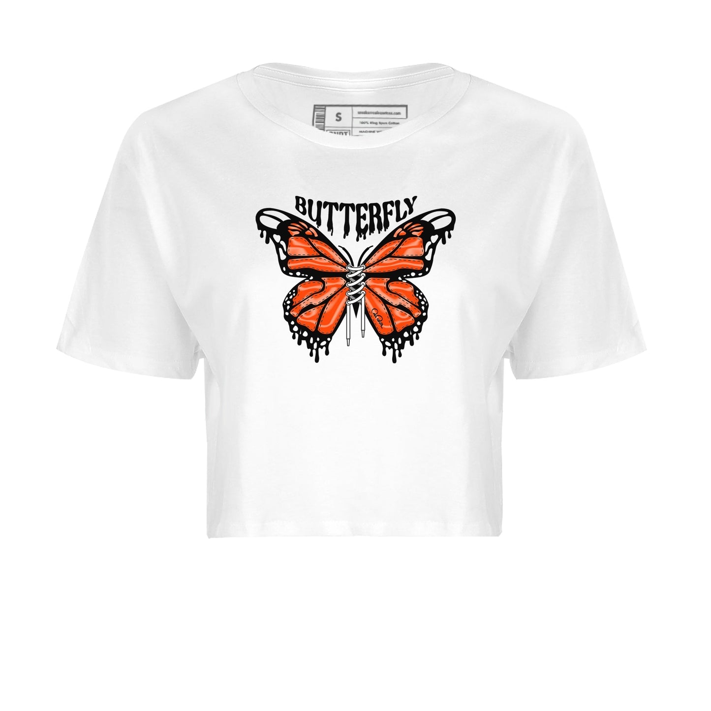 Air Jordan 12 Brilliant Orange Sneaker Match Tees Butterfly Sneaker Tees AJ12 Brilliant Orange Sneaker Release Tees Women's Shirts White 2