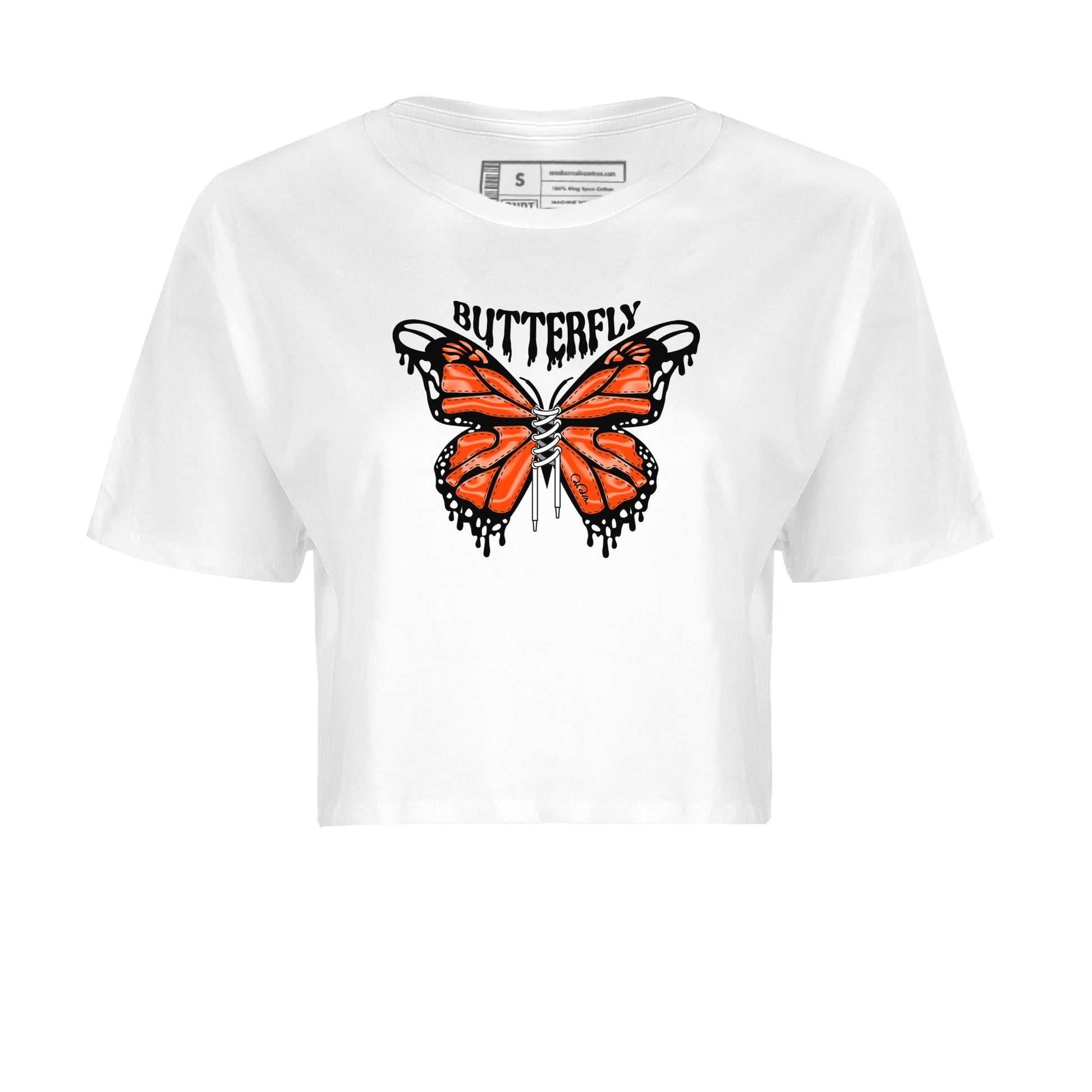 Air Jordan 12 Brilliant Orange Sneaker Match Tees Butterfly Sneaker Tees AJ12 Brilliant Orange Sneaker Release Tees Women's Shirts White 2