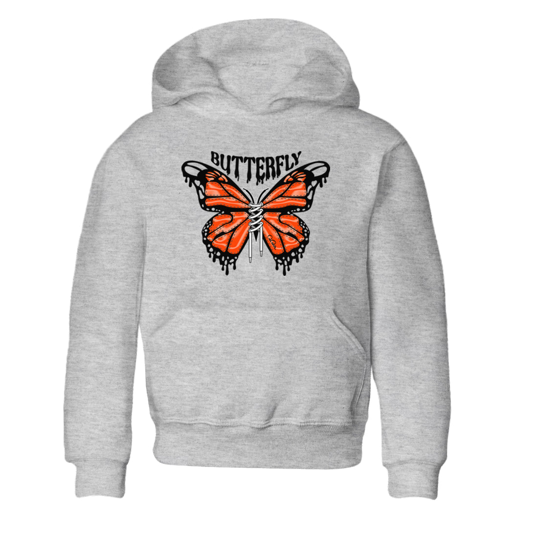 Air Jordan 12 Brilliant Orange Sneaker Match Tees Butterfly Sneaker Tees AJ12 Brilliant Orange Sneaker Release Tees Kids Shirts Heather Grey 2