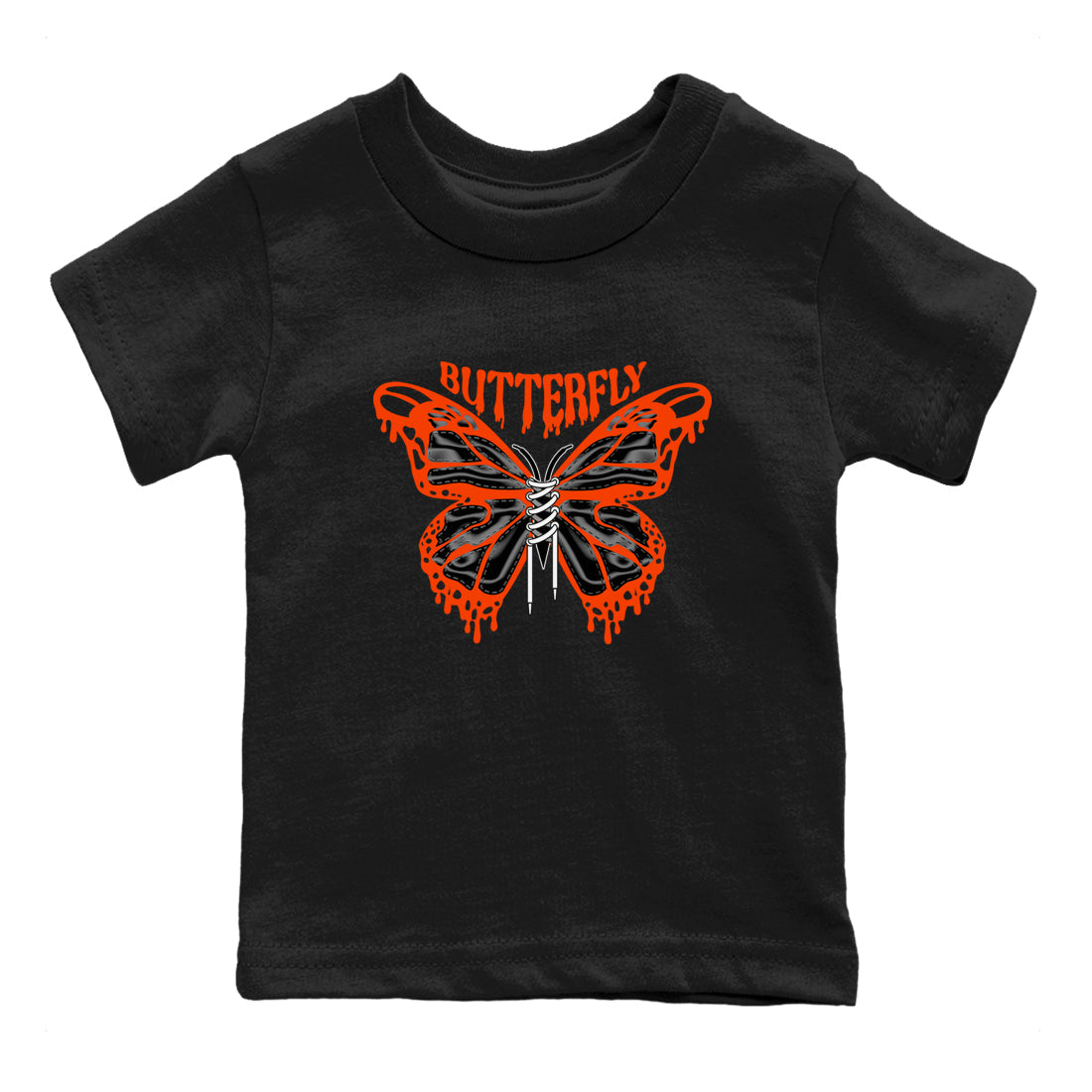 Air Jordan 12 Brilliant Orange Sneaker Match Tees Butterfly Sneaker Tees AJ12 Brilliant Orange Sneaker Release Tees Kids Shirts Black 2