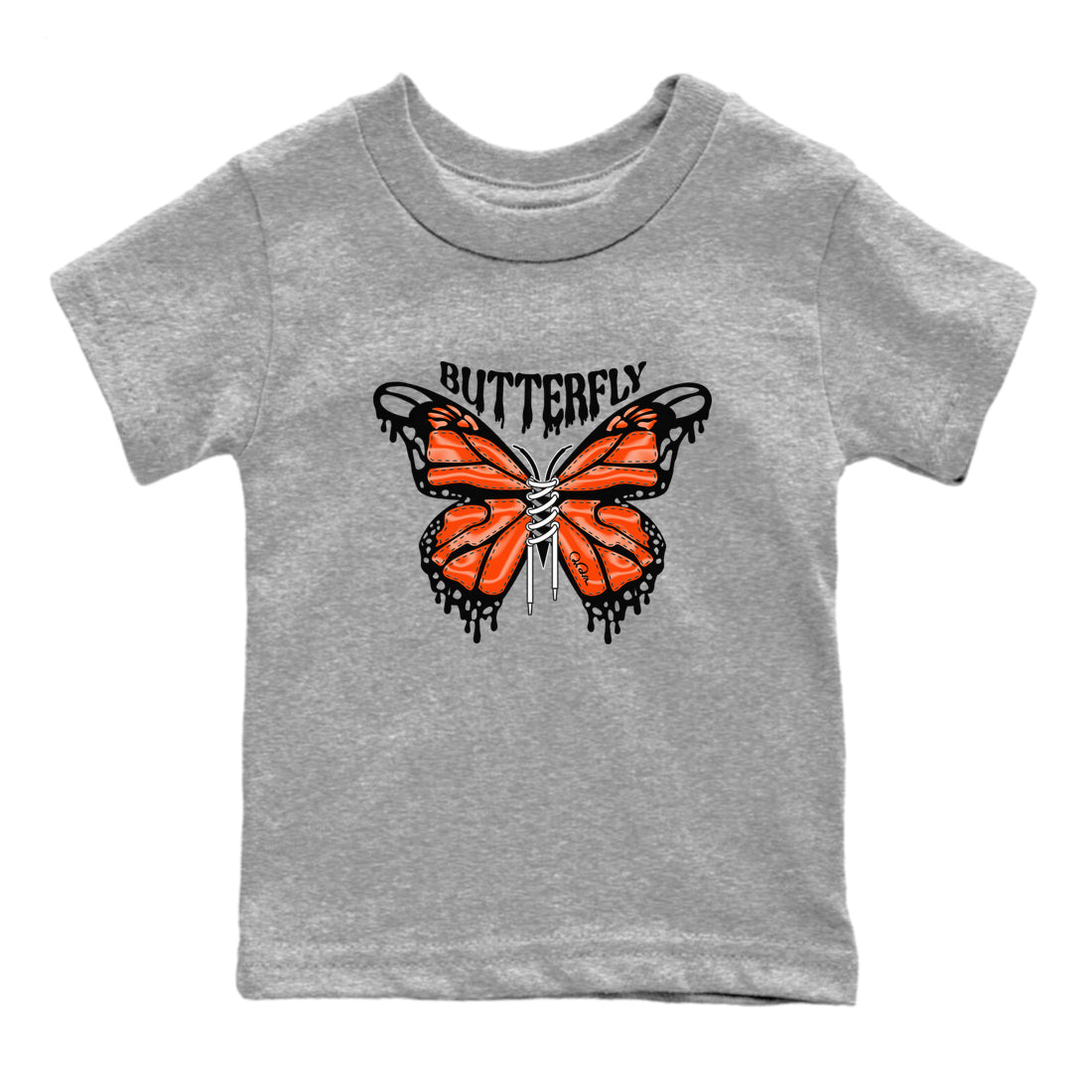 Air Jordan 12 Brilliant Orange Sneaker Match Tees Butterfly Sneaker Tees AJ12 Brilliant Orange Sneaker Release Tees Kids Shirts Heather Grey 2
