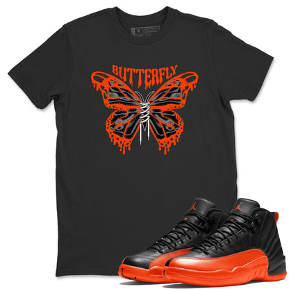 Air Jordan 12 Brilliant Orange Sneaker Match Tees Butterfly Sneaker Tees AJ12 Brilliant Orange Sneaker Release Tees Unisex Shirts Black 1