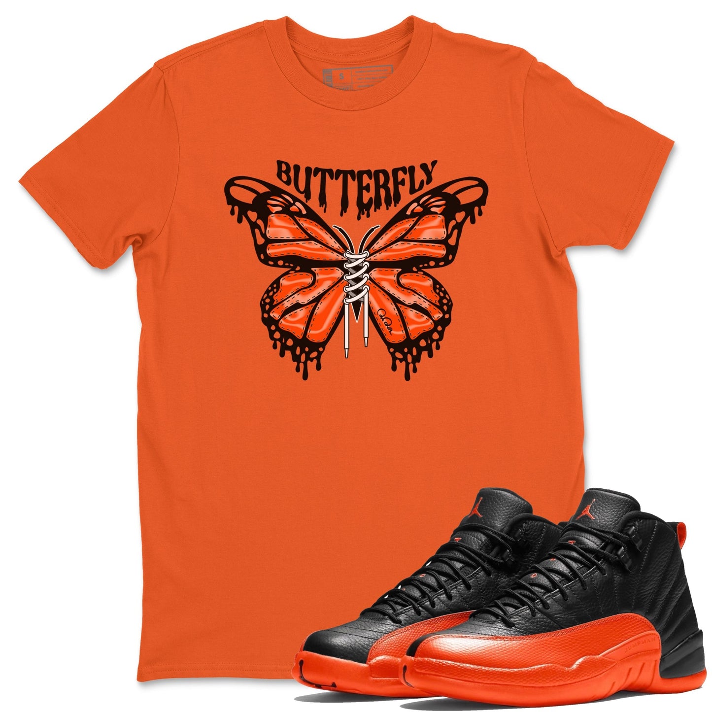 Air Jordan 12 Brilliant Orange Sneaker Match Tees Butterfly Sneaker Tees AJ12 Brilliant Orange Sneaker Release Tees Unisex Shirts Orange 1