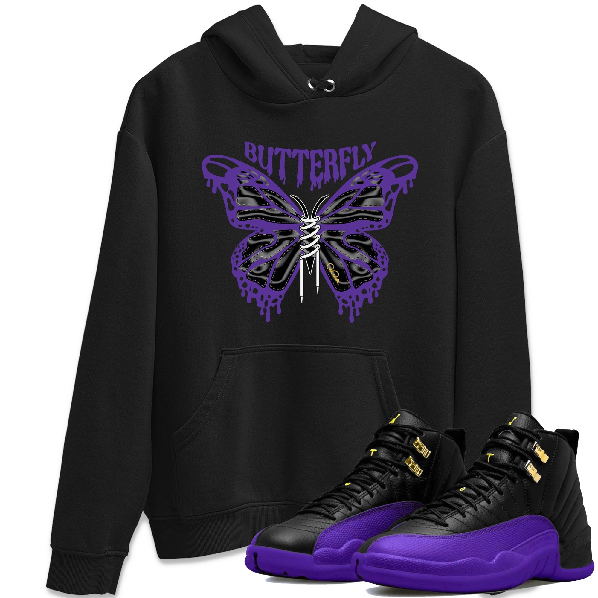 Air Jordan 12 Field Purple Sneaker Match Tees Butterfly Sneaker Tees AJ12 Field Purple Sneaker Release Tees Unisex Shirts Black 1