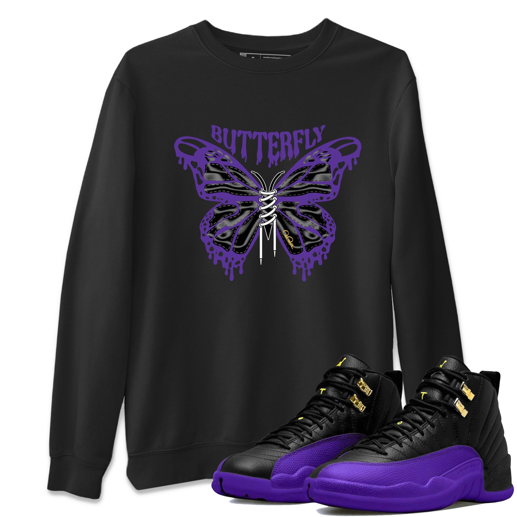 Air Jordan 12 Field Purple Sneaker Match Tees Butterfly Sneaker Tees AJ12 Field Purple Sneaker Release Tees Unisex Shirts Black 1