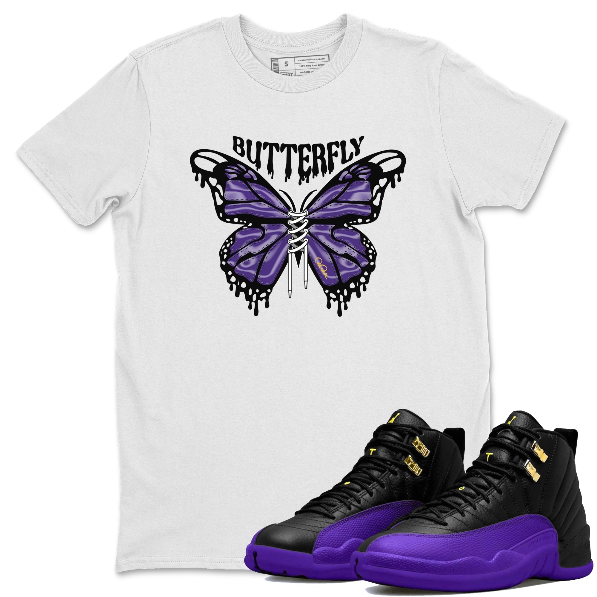 Air Jordan 12 Field Purple Sneaker Match Tees Butterfly Sneaker Tees AJ12 Field Purple Sneaker Release Tees Unisex Shirts White 1