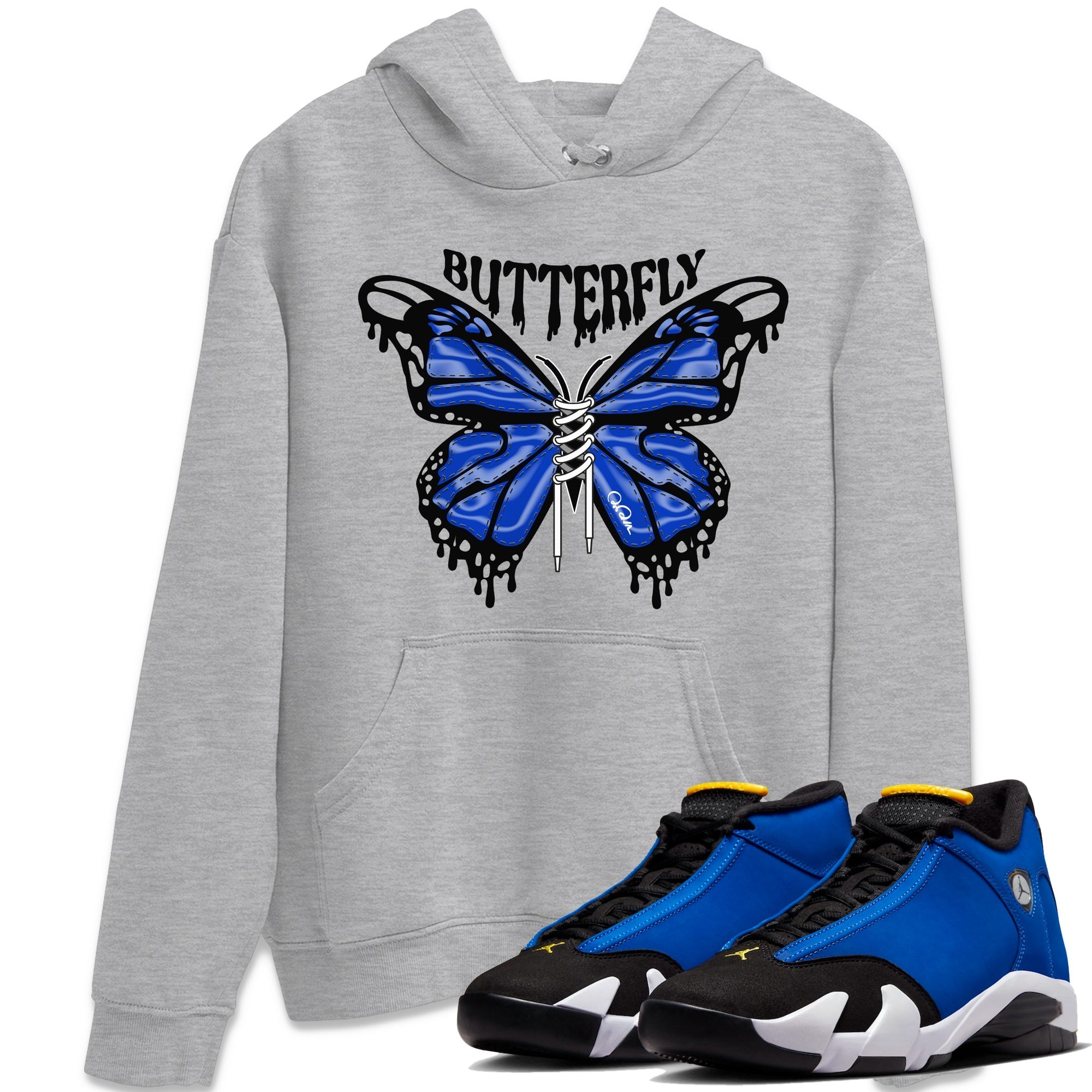 Air Jordan 14 Laney Drip Gear Zone Butterfly Sneaker Tees AJ14 Laney Sneaker Release Tees Unisex Shirts Heather Grey 1