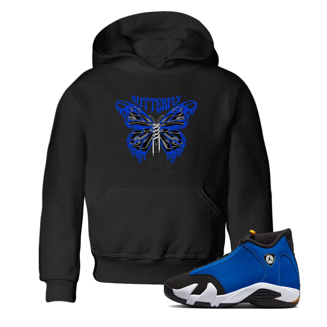 Air Jordan 14 Laney Sneaker Match Tees Butterfly Streetwear Sneaker Shirt AJ14 Laney Sneaker Release Tees Kids Shirts Black 1