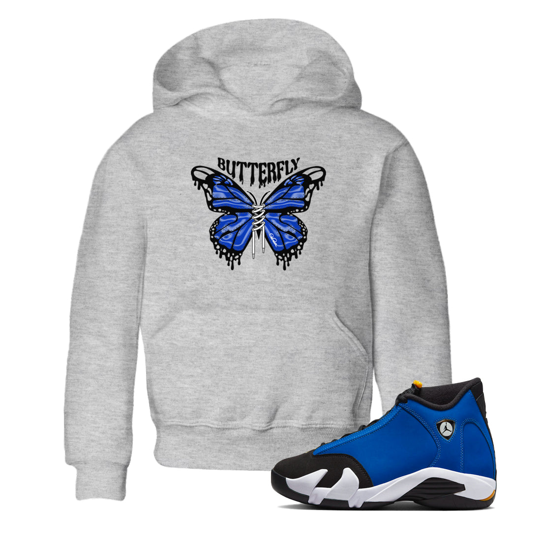 Air Jordan 14 Laney Sneaker Match Tees Butterfly Streetwear Sneaker Shirt AJ14 Laney Sneaker Release Tees Kids Shirts Heather Grey 1