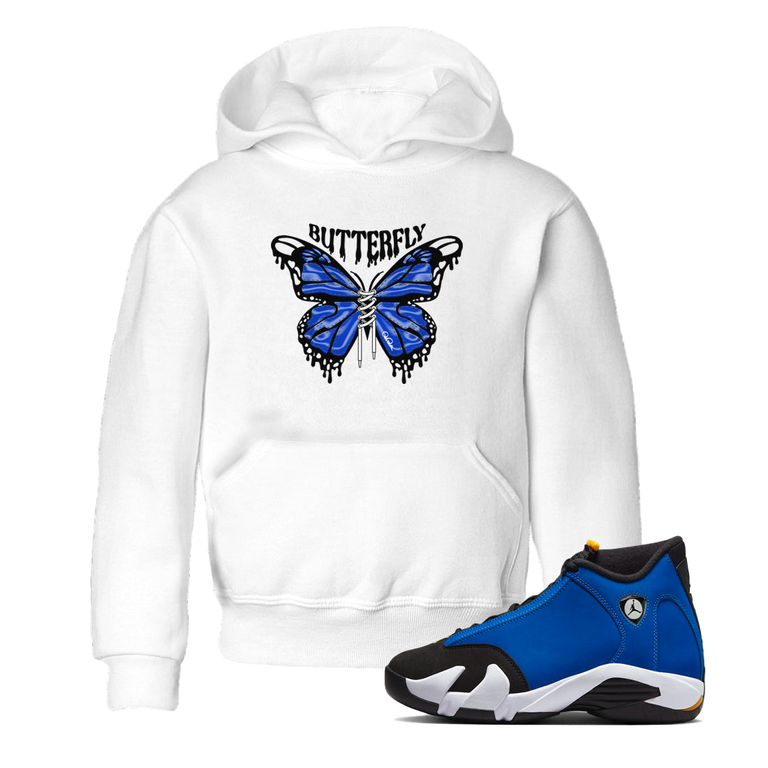 Air Jordan 14 Laney Sneaker Match Tees Butterfly Streetwear Sneaker Shirt AJ14 Laney Sneaker Release Tees Kids Shirts White 1