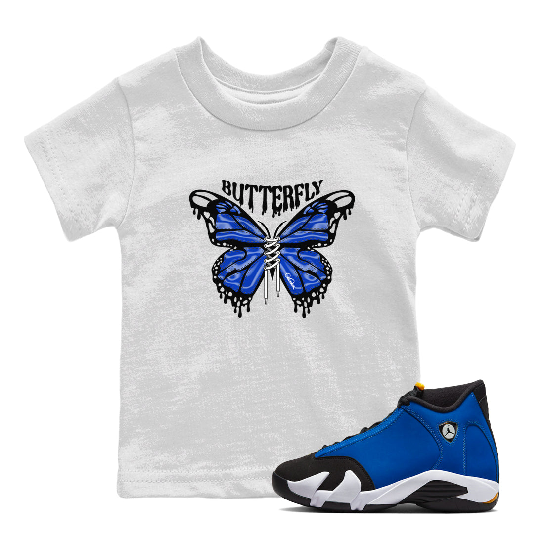 Air Jordan 14 Laney Sneaker Match Tees Butterfly Streetwear Sneaker Shirt AJ14 Laney Sneaker Release Tees Kids Shirts White 1