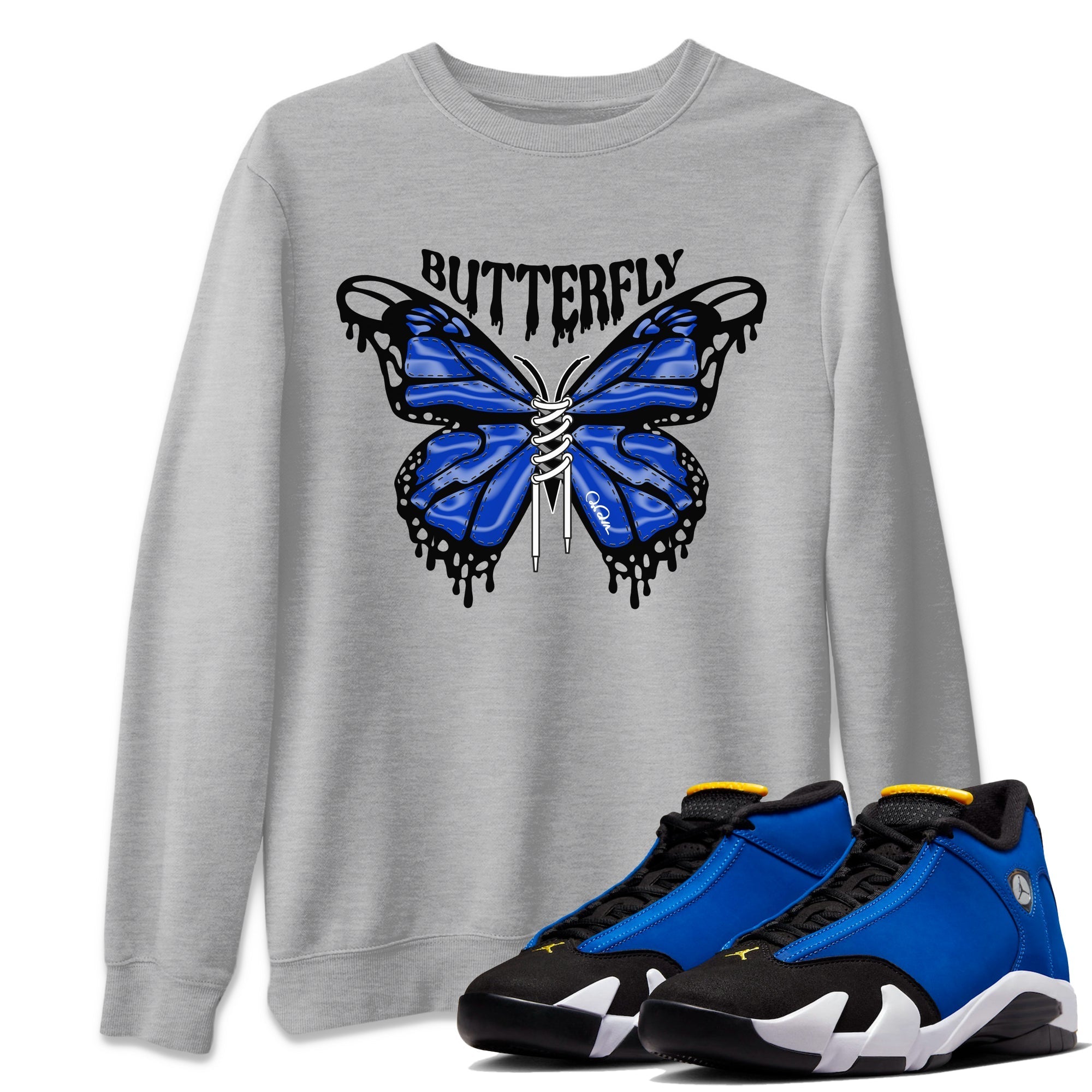 Air Jordan 14 Laney Drip Gear Zone Butterfly Sneaker Tees AJ14 Laney Sneaker Release Tees Unisex Shirts Heather Grey 1