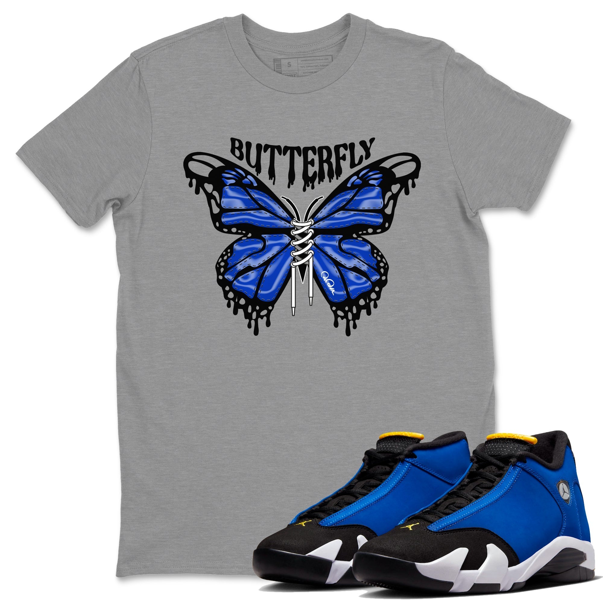 Air Jordan 14 Laney Drip Gear Zone Butterfly Sneaker Tees AJ14 Laney Sneaker Release Tees Unisex Shirts Heather Grey 1