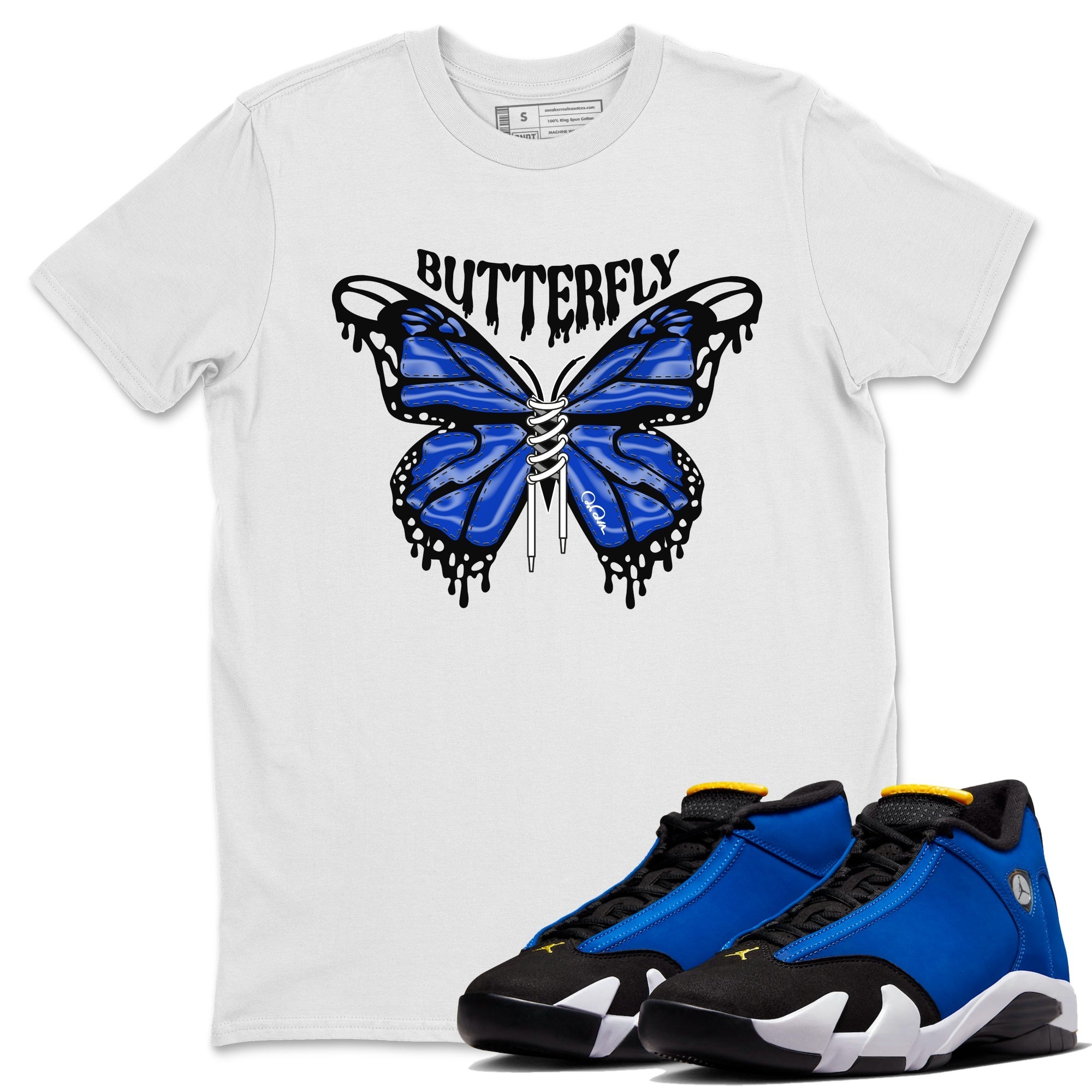 Air Jordan 14 Laney Drip Gear Zone Butterfly Sneaker Tees AJ14 Laney Sneaker Release Tees Unisex Shirts White 1