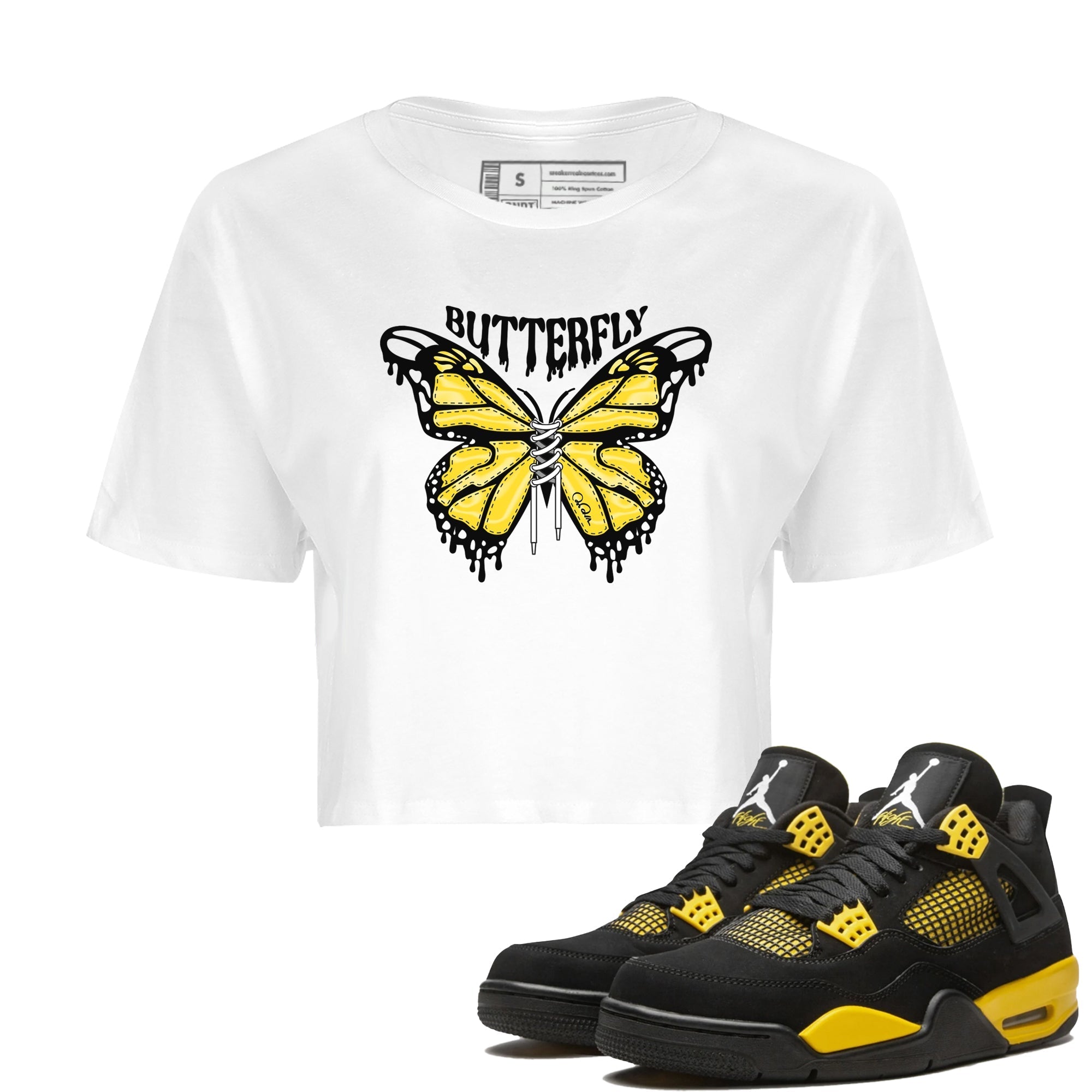 Air Jordan 4 Thunder Sneaker Match Tees Butterfly Sneaker Tees AJ4 Thunder Sneaker Release Tees Women's Shirts White 1