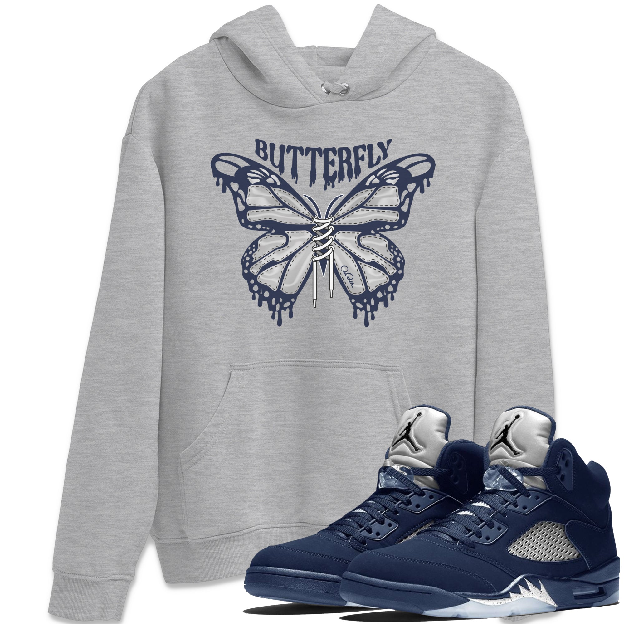 Air Jordan 5 Georgetown Sneaker Match Tees Butterfly Streetwear Sneaker Shirt AJ5 Georgetown Sneaker Release Tees Unisex Shirts Heather Grey 1