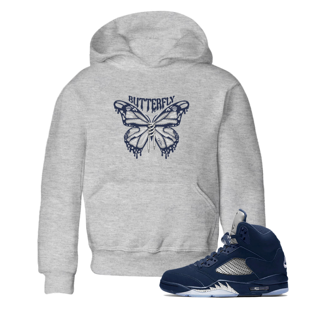 Air Jordan 5 Georgetown Sneaker Match Tees Butterfly Streetwear Sneaker Shirt AJ5 Georgetown Sneaker Release Tees Kids Shirts Heather Grey 1