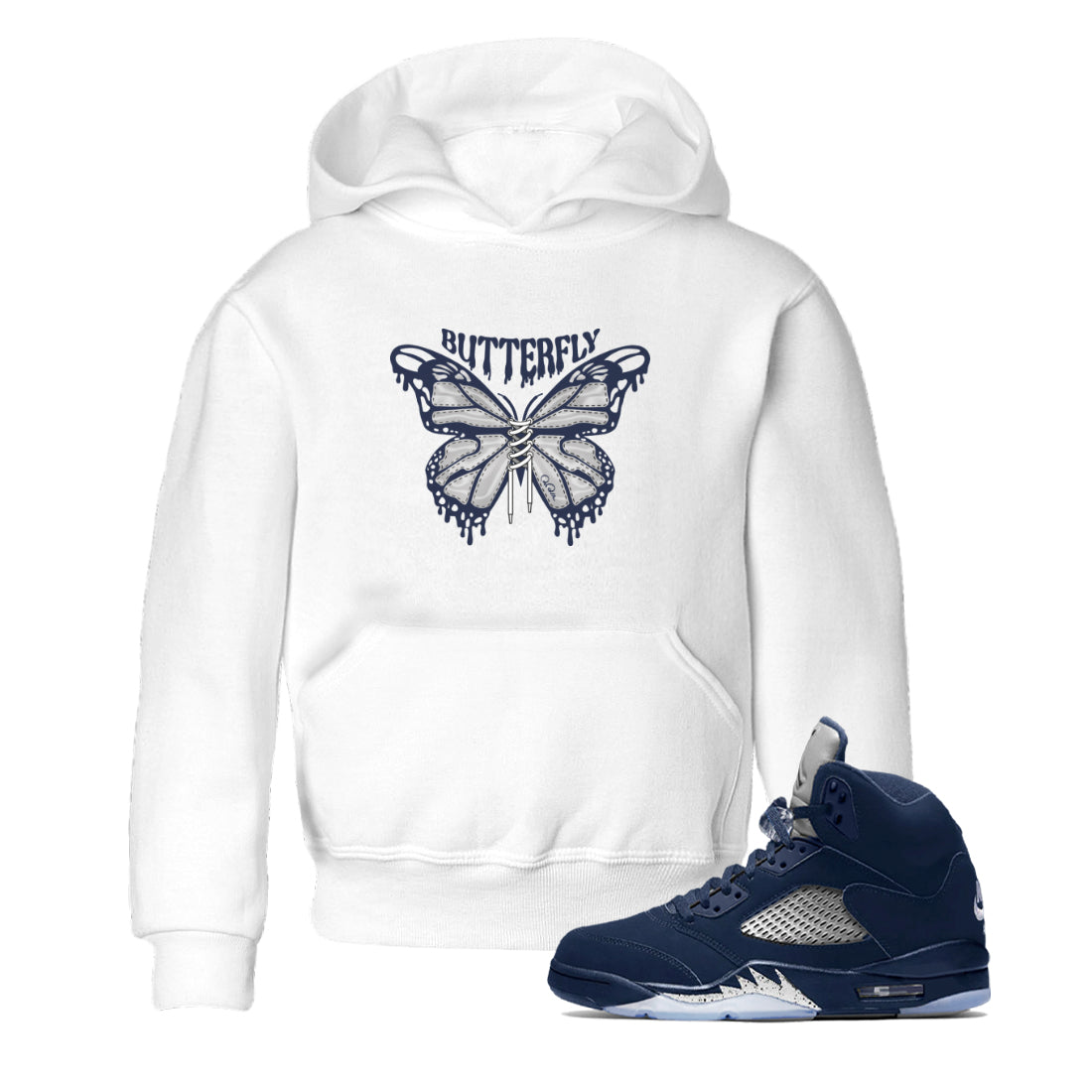 Air Jordan 5 Georgetown Sneaker Match Tees Butterfly Streetwear Sneaker Shirt AJ5 Georgetown Sneaker Release Tees Kids Shirts White 1