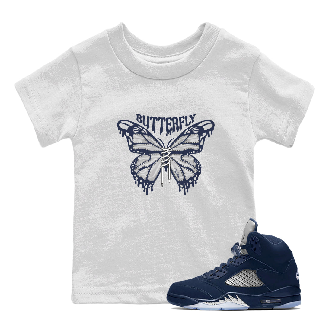 Air Jordan 5 Georgetown Sneaker Match Tees Butterfly Streetwear Sneaker Shirt AJ5 Georgetown Sneaker Release Tees Kids Shirts White 1