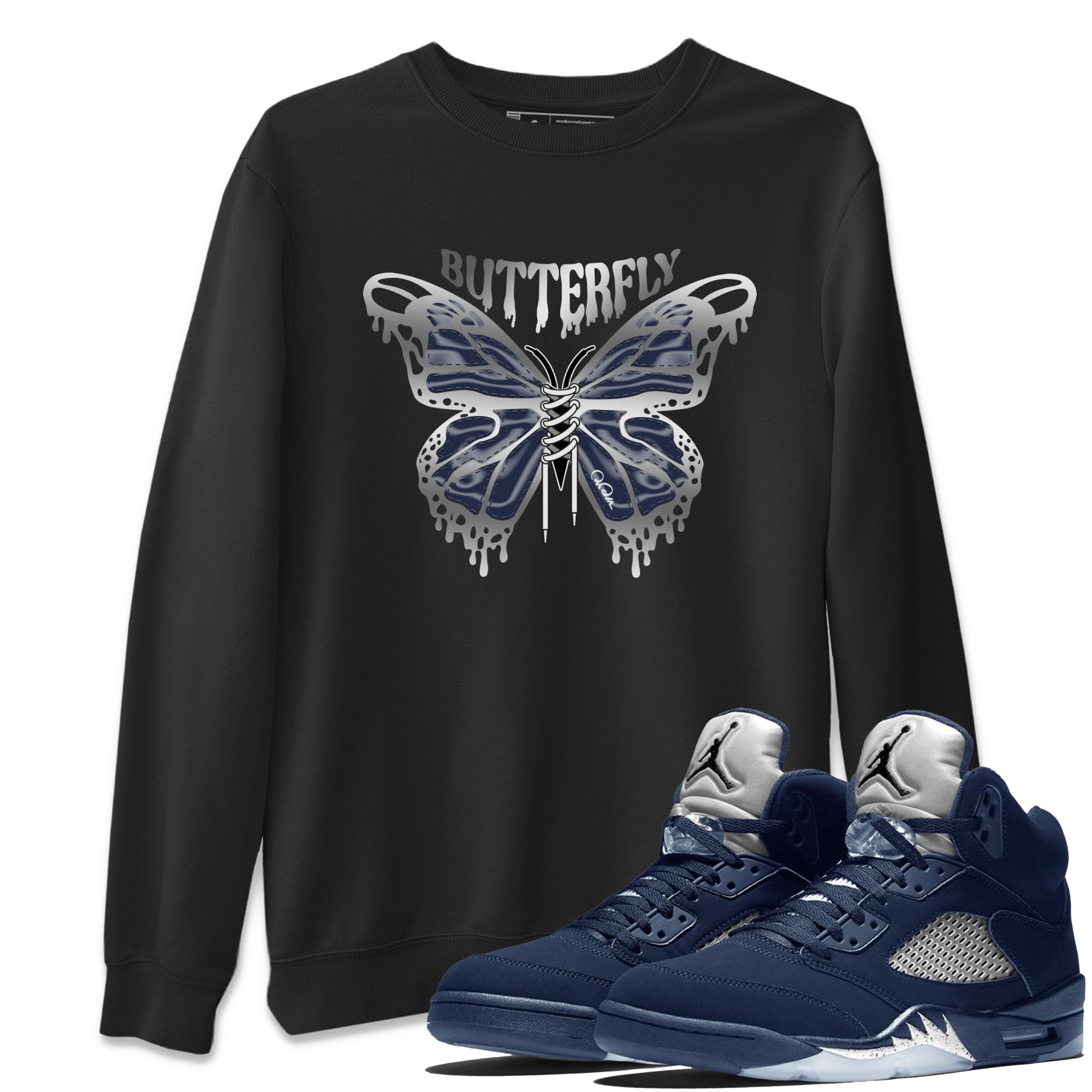Air Jordan 5 Georgetown Sneaker Match Tees Butterfly Streetwear Sneaker Shirt AJ5 Georgetown Sneaker Release Tees Unisex Shirts Black 1