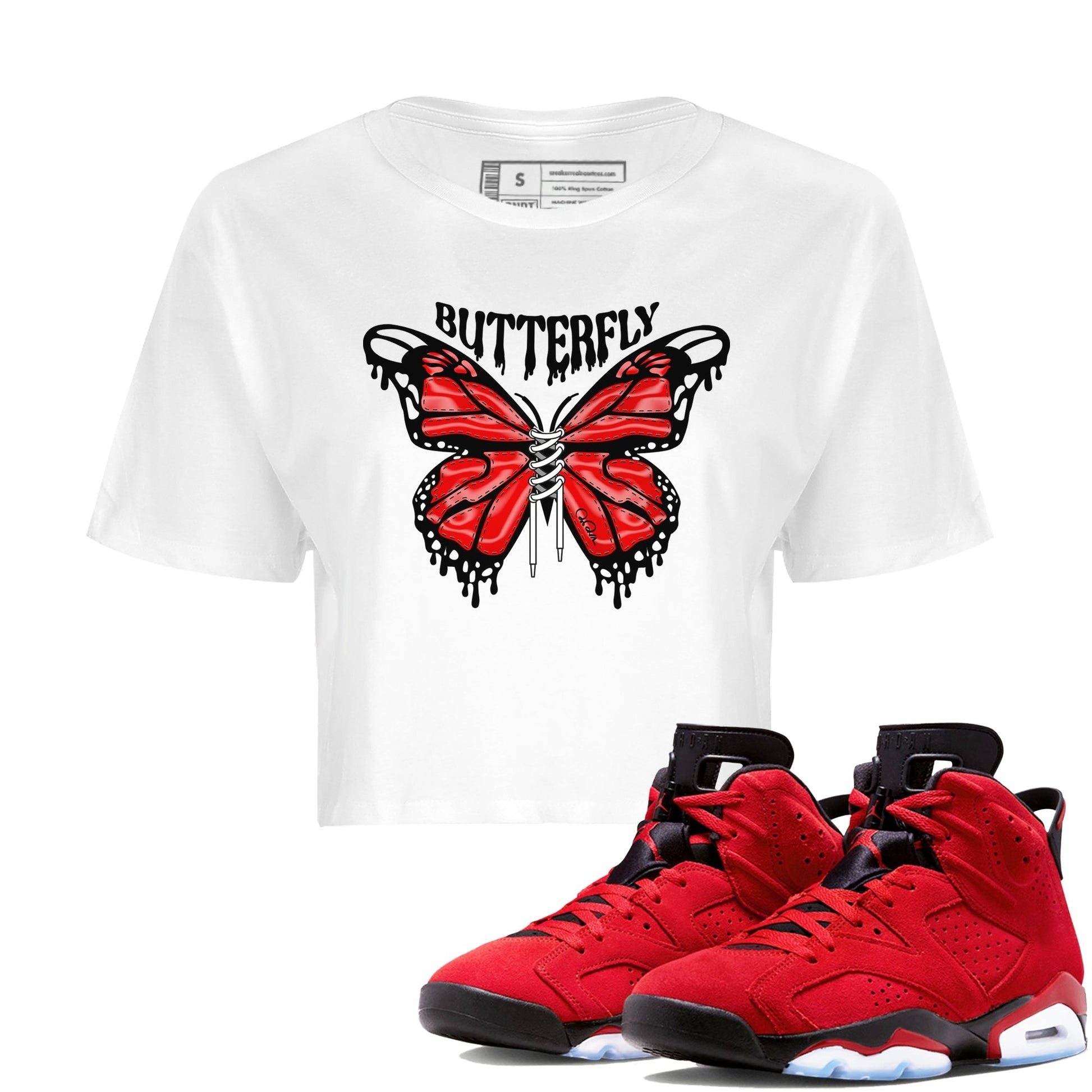 Air Jordan 6 Toro Bravo Sneaker Match Tees Butterfly Sneaker Tees AJ6 Toro Bravo Sneaker Release Tees Women's Shirts White 1