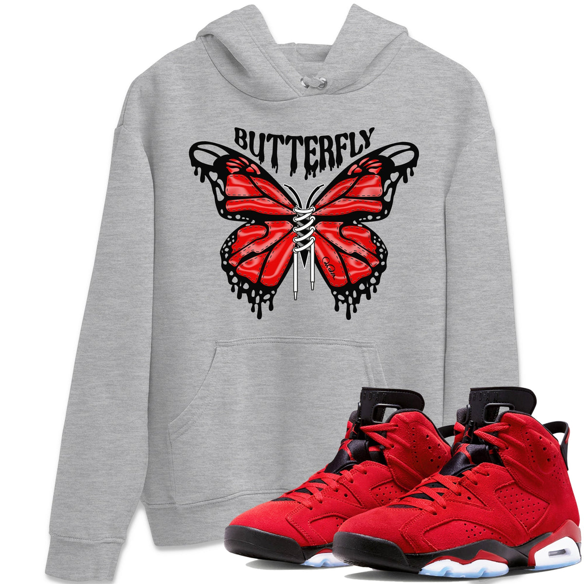 Air Jordan 6 Toro Bravo Sneaker Match Tees Butterfly Sneaker Tees AJ6 Toro Bravo Sneaker Release Tees Unisex Shirts Heather Grey 1