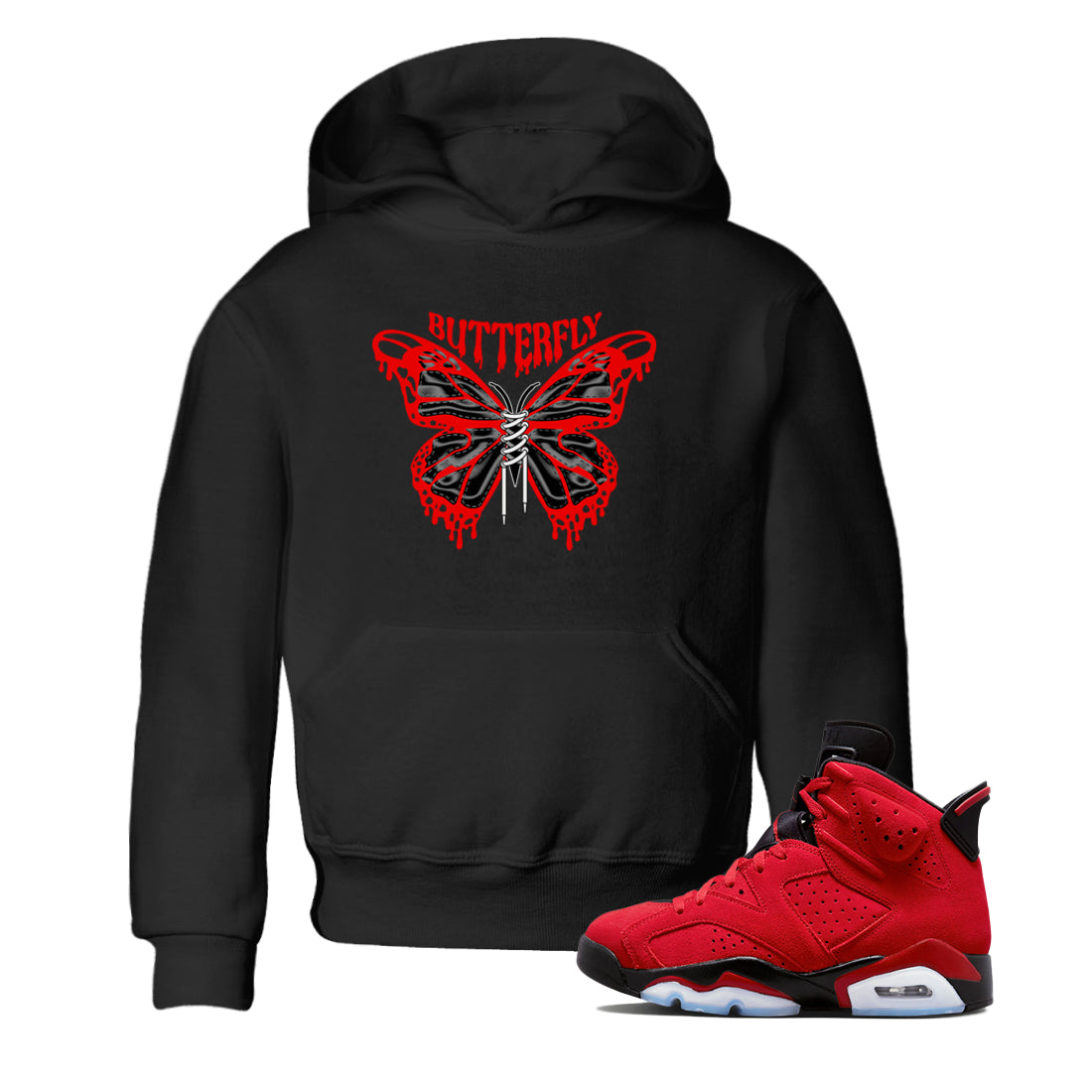 Air Jordan 6 Toro Bravo Sneaker Match Tees Butterfly Sneaker Tees AJ6 Toro Bravo Sneaker Release Tees Kids Shirts Black 1