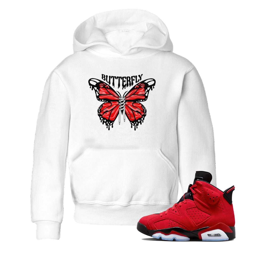 Air Jordan 6 Toro Bravo Sneaker Match Tees Butterfly Sneaker Tees AJ6 Toro Bravo Sneaker Release Tees Kids Shirts White 1