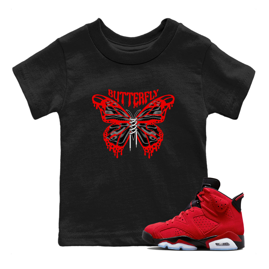 Air Jordan 6 Toro Bravo Sneaker Match Tees Butterfly Sneaker Tees AJ6 Toro Bravo Sneaker Release Tees Kids Shirts Black 1