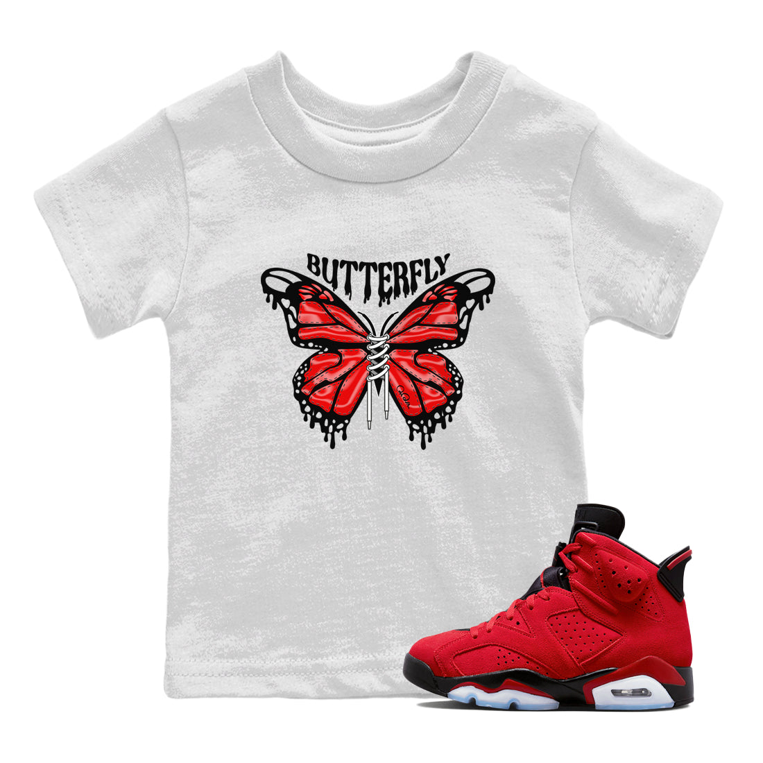 Air Jordan 6 Toro Bravo Sneaker Match Tees Butterfly Sneaker Tees AJ6 Toro Bravo Sneaker Release Tees Kids Shirts White 1