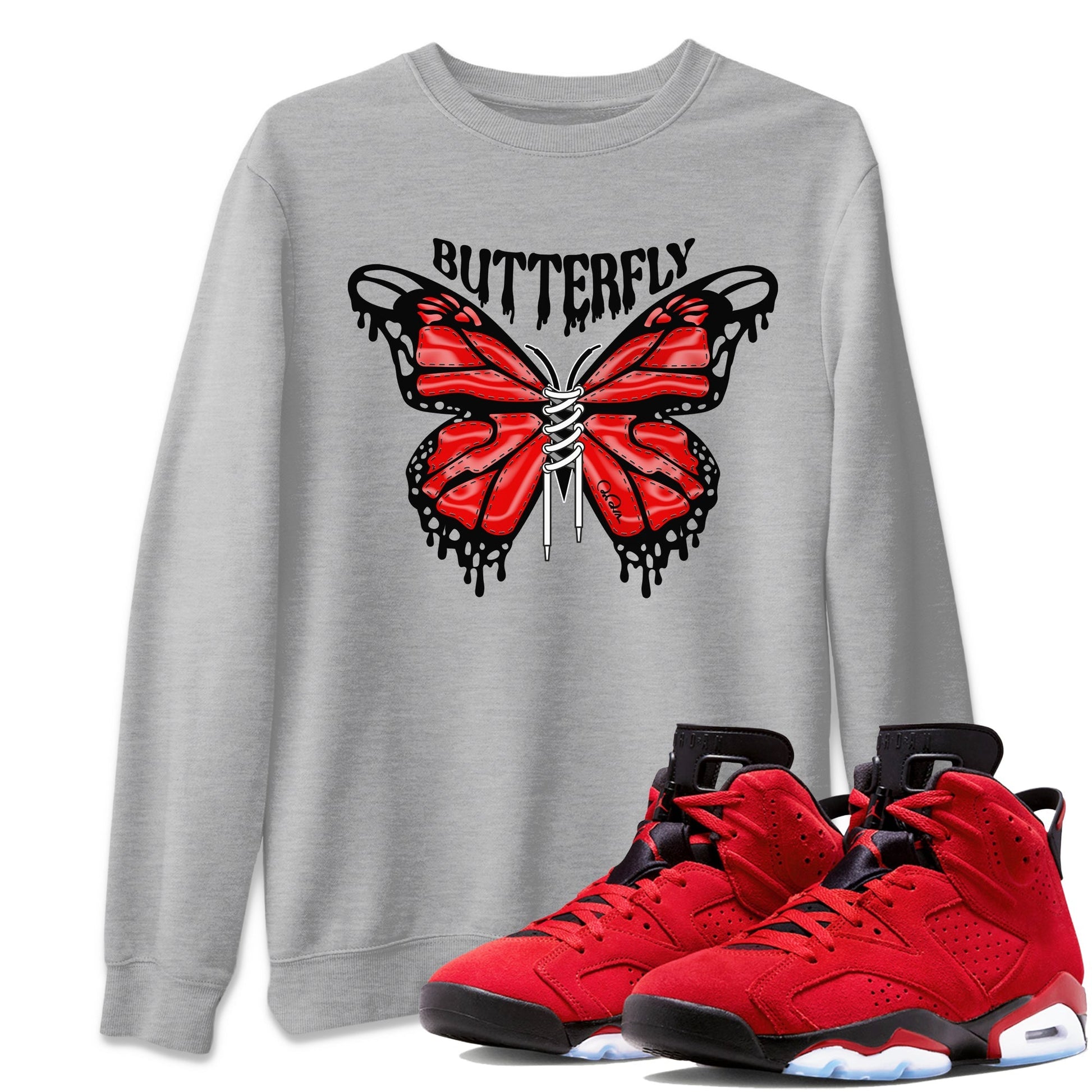 Air Jordan 6 Toro Bravo Sneaker Match Tees Butterfly Sneaker Tees AJ6 Toro Bravo Sneaker Release Tees Unisex Shirts Heather Grey 1
