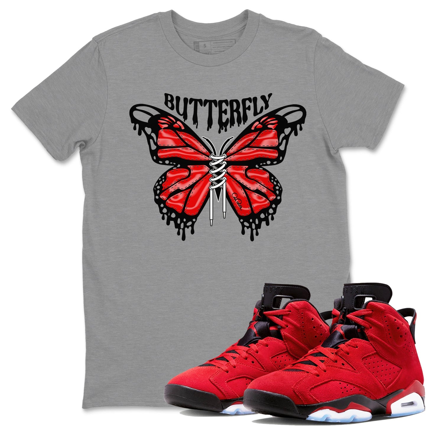 Air Jordan 6 Toro Bravo Sneaker Match Tees Butterfly Sneaker Tees AJ6 Toro Bravo Sneaker Release Tees Unisex Shirts Heather Grey 1