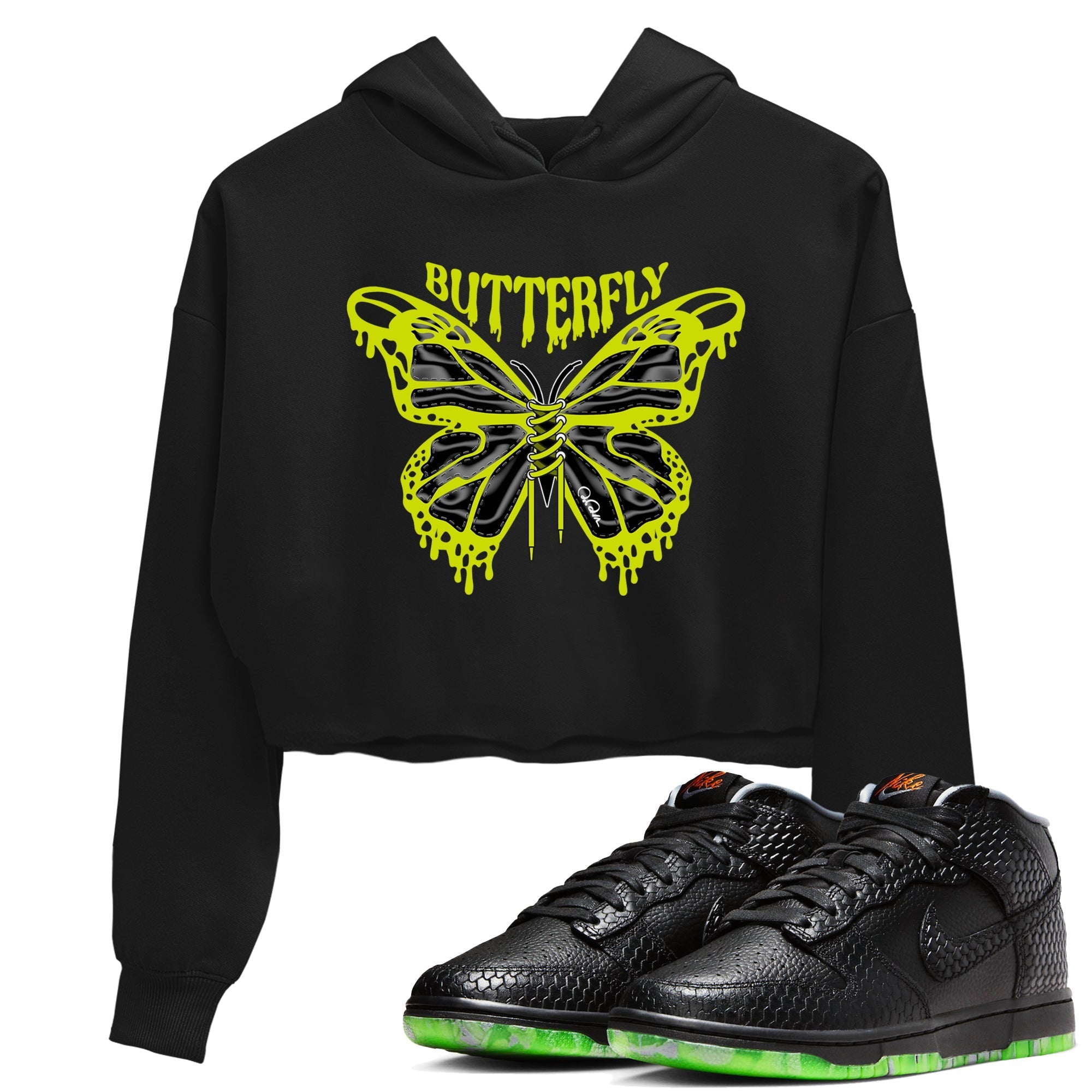 Dunk Halloween shirt to match jordans Butterfly sneaker tees halloween horror nights Nike Dunk Halloween Drip Gear Zone Black 1 Crop T-Shirt