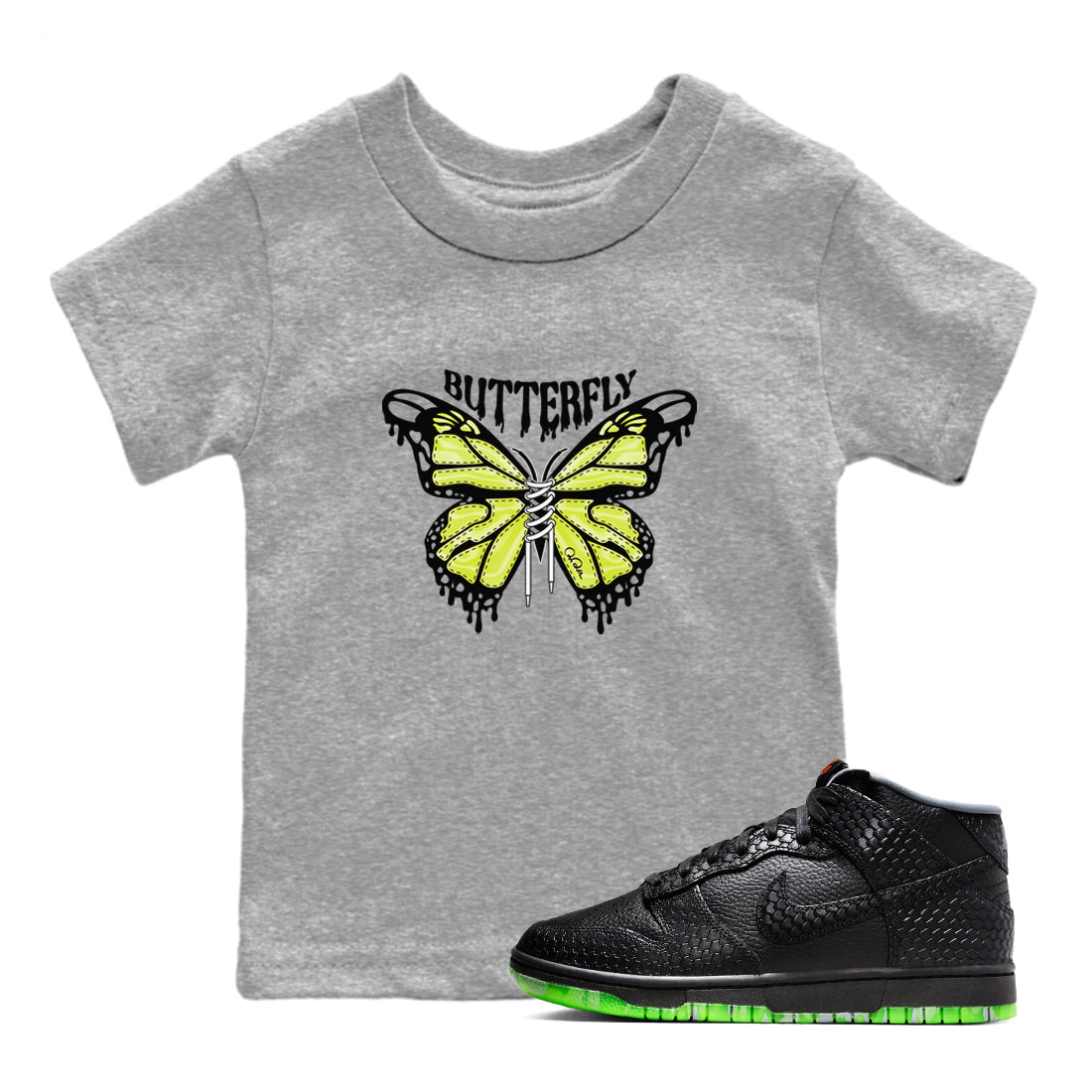 Dunk Halloween shirt to match jordans Butterfly sneaker tees halloween horror nights Nike Dunk Halloween Drip Gear Zone Baby Toddler Heather Grey 1 T-Shirt