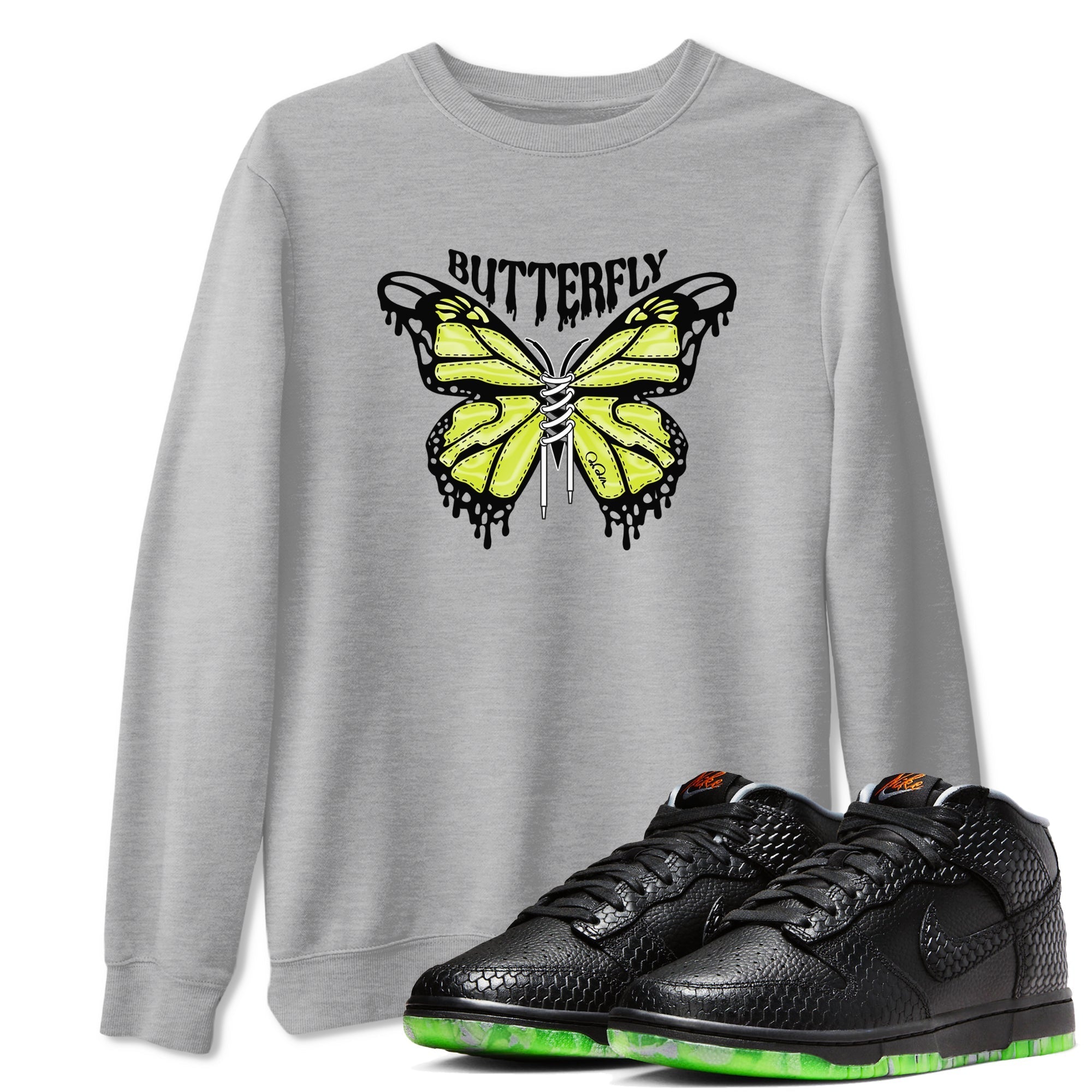 Dunk Halloween shirt to match jordans Butterfly sneaker tees halloween horror nights Nike Dunk Halloween Drip Gear Zone Unisex Crew Neck Tee Heather Grey 1 T-Shirt