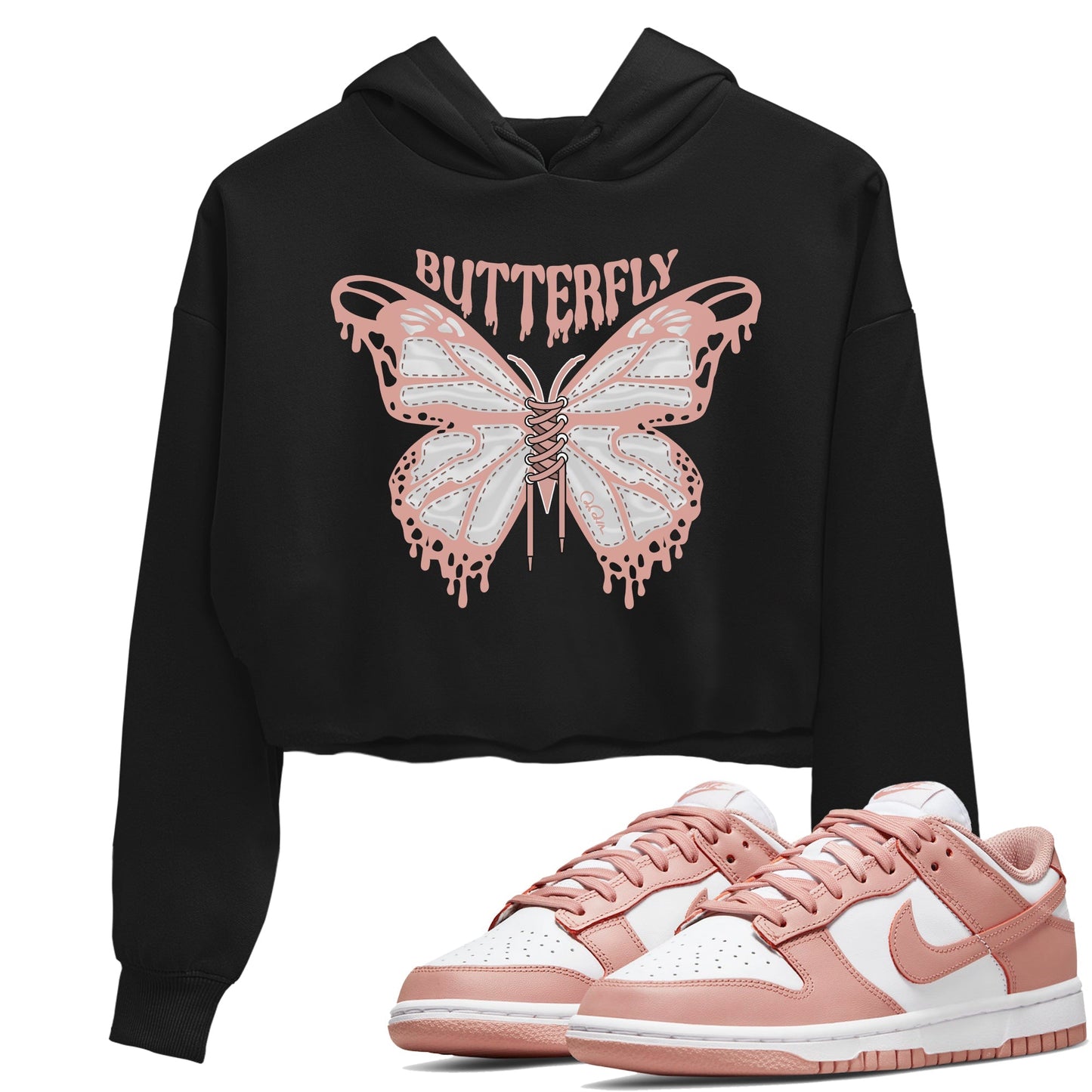 Dunk Rose Whisper shirt to match jordans Butterfly Streetwear Sneaker Shirt Nike Dunk LowRose Whisper Drip Gear Zone Sneaker Matching Clothing Black 1 Crop T-Shirt