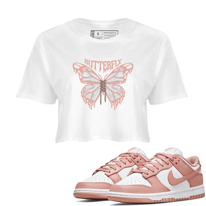 Dunk Rose Whisper shirt to match jordans Butterfly Streetwear Sneaker Shirt Nike Dunk LowRose Whisper Drip Gear Zone Sneaker Matching Clothing White 1 Crop T-Shirt