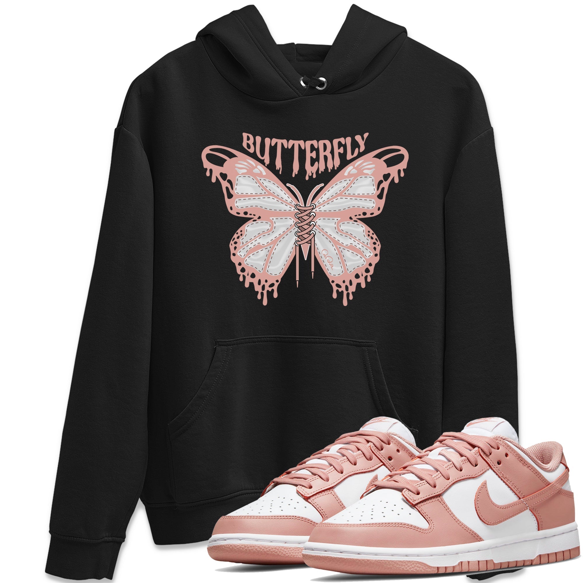 Dunk Rose Whisper shirt to match jordans Butterfly Streetwear Sneaker Shirt Nike Dunk LowRose Whisper Drip Gear Zone Sneaker Matching Clothing Unisex Black 1 T-Shirt