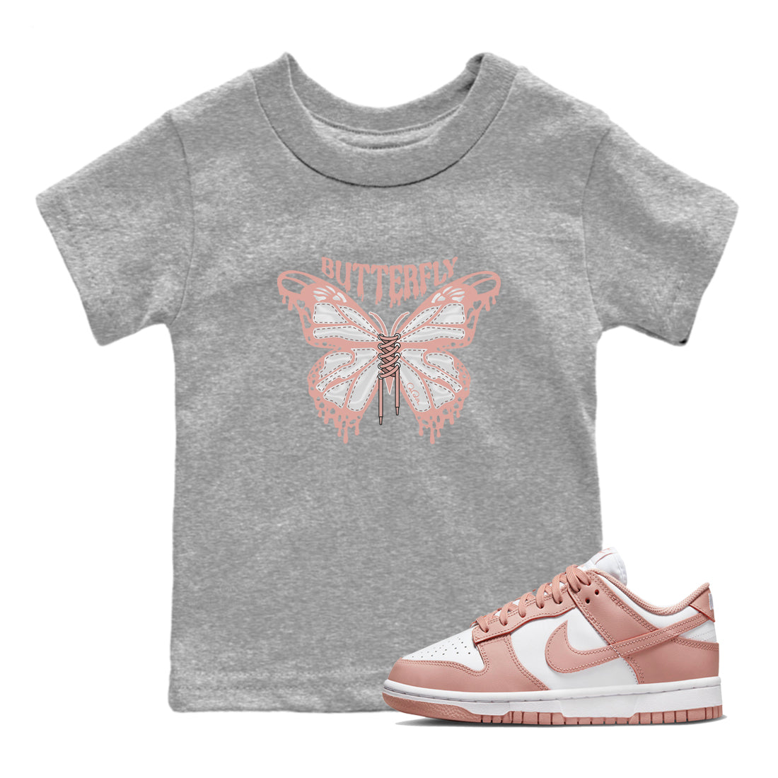 Dunk Rose Whisper shirt to match jordans Butterfly Streetwear Sneaker Shirt Nike Dunk LowRose Whisper Drip Gear Zone Sneaker Matching Clothing Baby Toddler Heather Grey 1 T-Shirt
