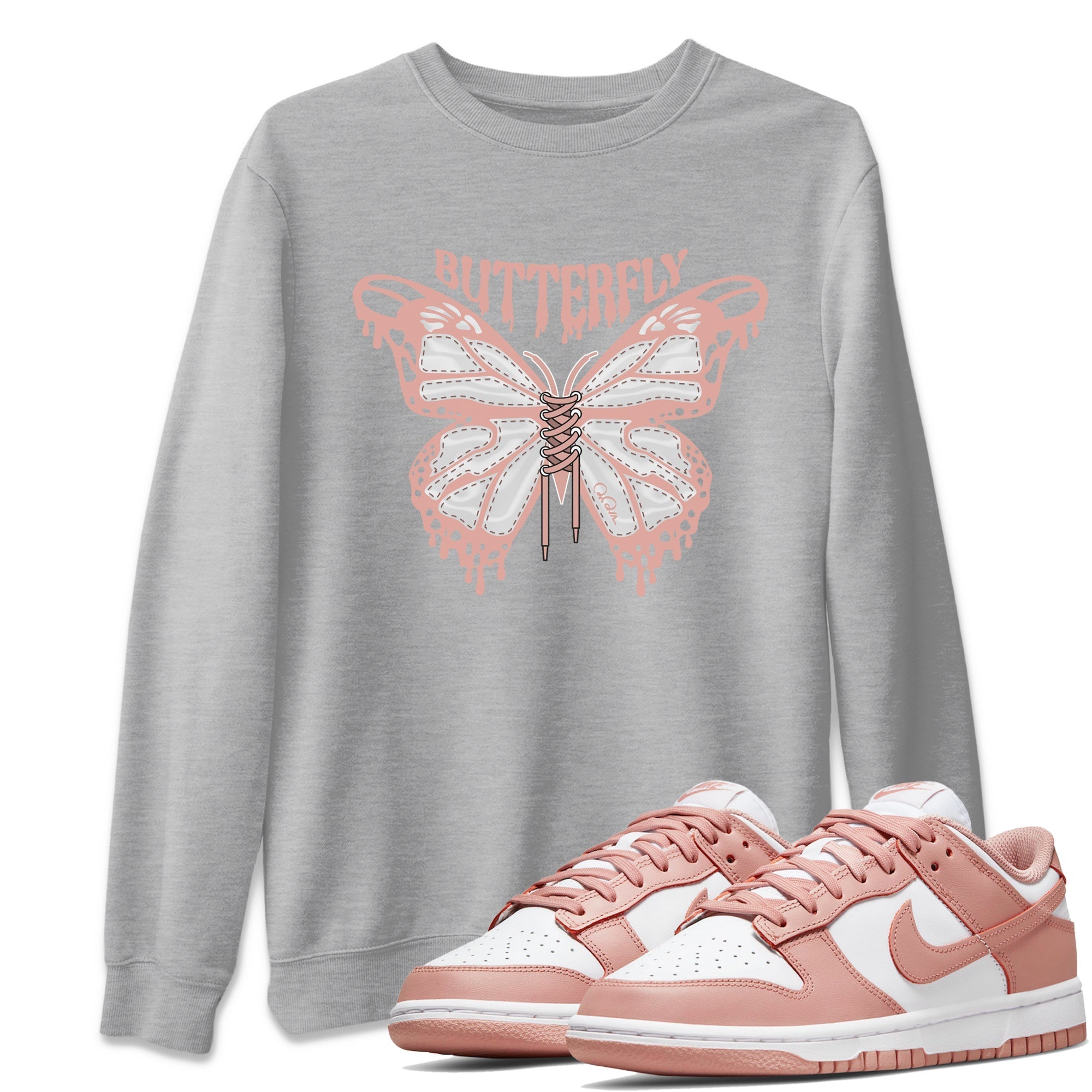 Dunk Rose Whisper shirt to match jordans Butterfly Streetwear Sneaker Shirt Nike Dunk LowRose Whisper Drip Gear Zone Sneaker Matching Clothing Unisex Heather Grey 1 T-Shirt